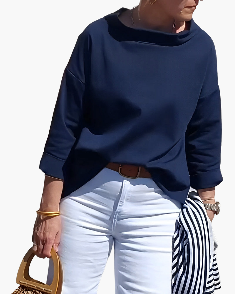Elegantes Damen-Oberteil mit U-Boot-Ausschnitt und Dreiviertel-Ärmeln