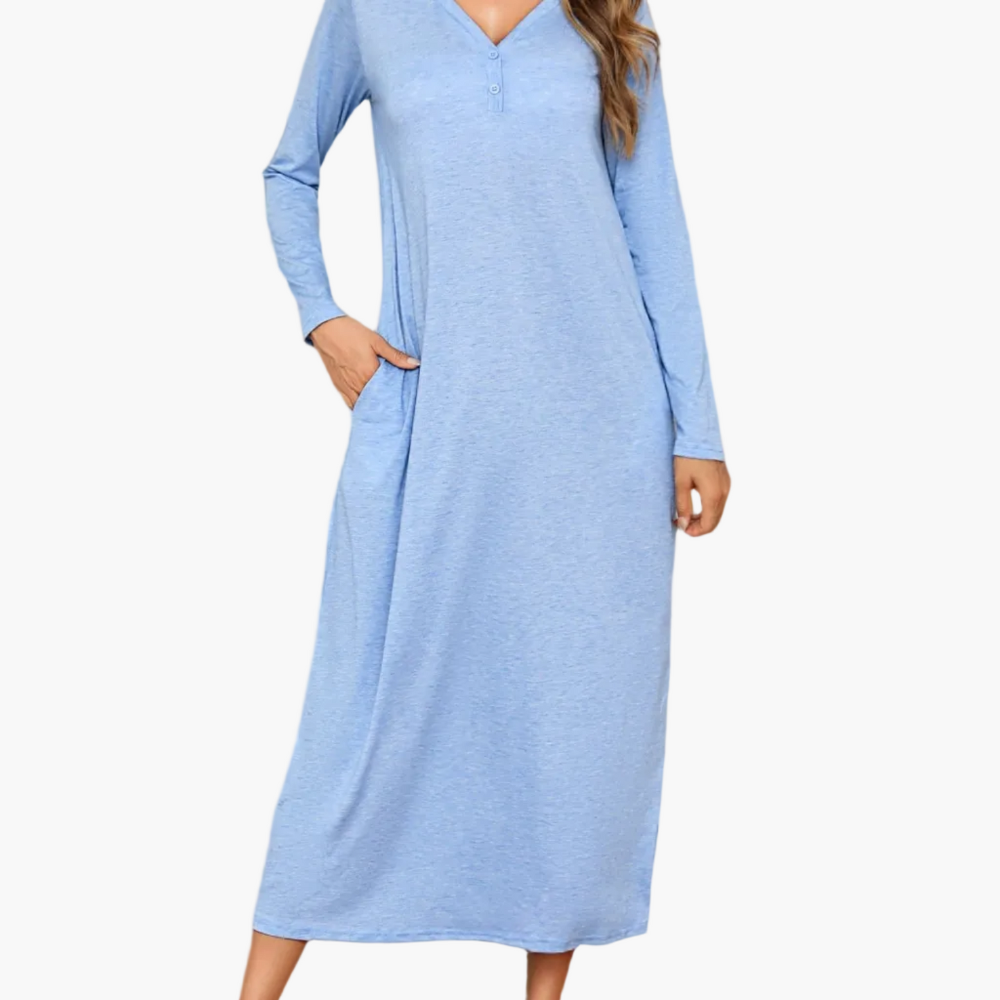 Damen Langarm-Loungewear Nachtkleid mit Knopfleiste – Bequeme Hausmode im Casual-Stil