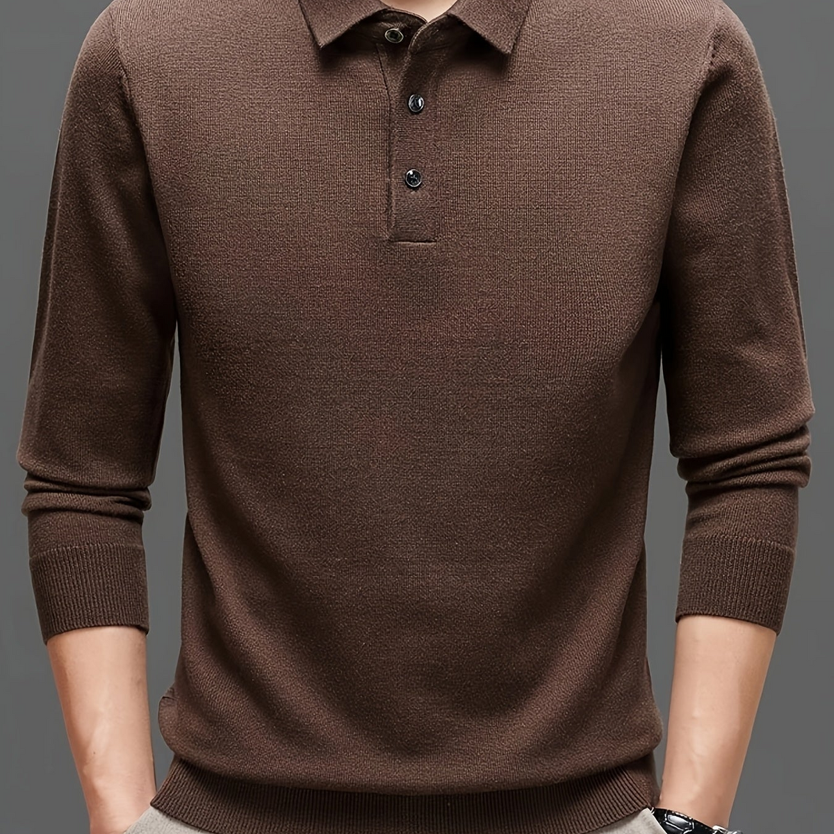 Herren Langarm Poloshirt Strickpullover mit Kragen und Knopfleiste