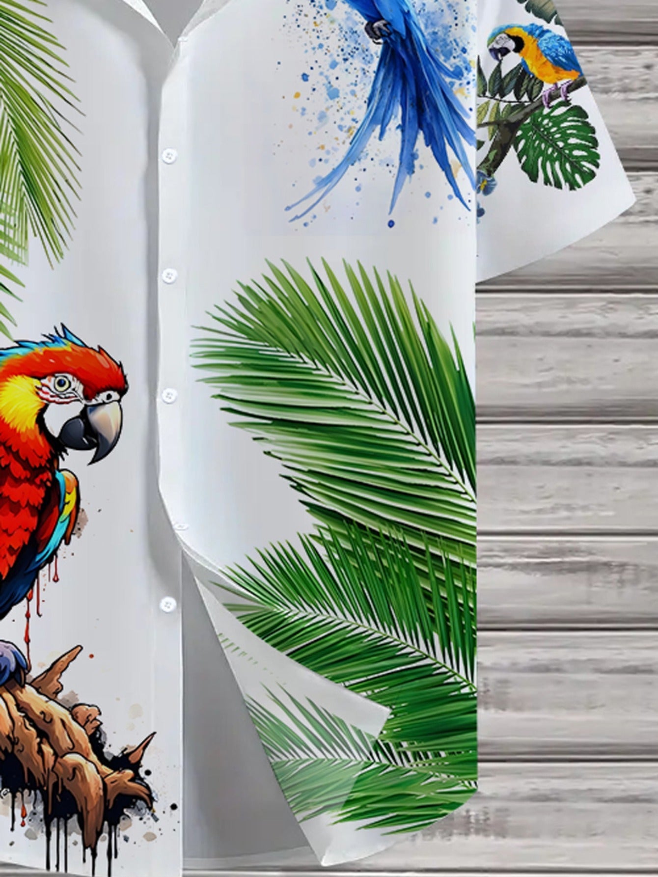 Herren Kurzarm-Hemd mit tropischem Papageien-Print und Palmen – Exotisches Freizeithemd für Strand und Urlaub