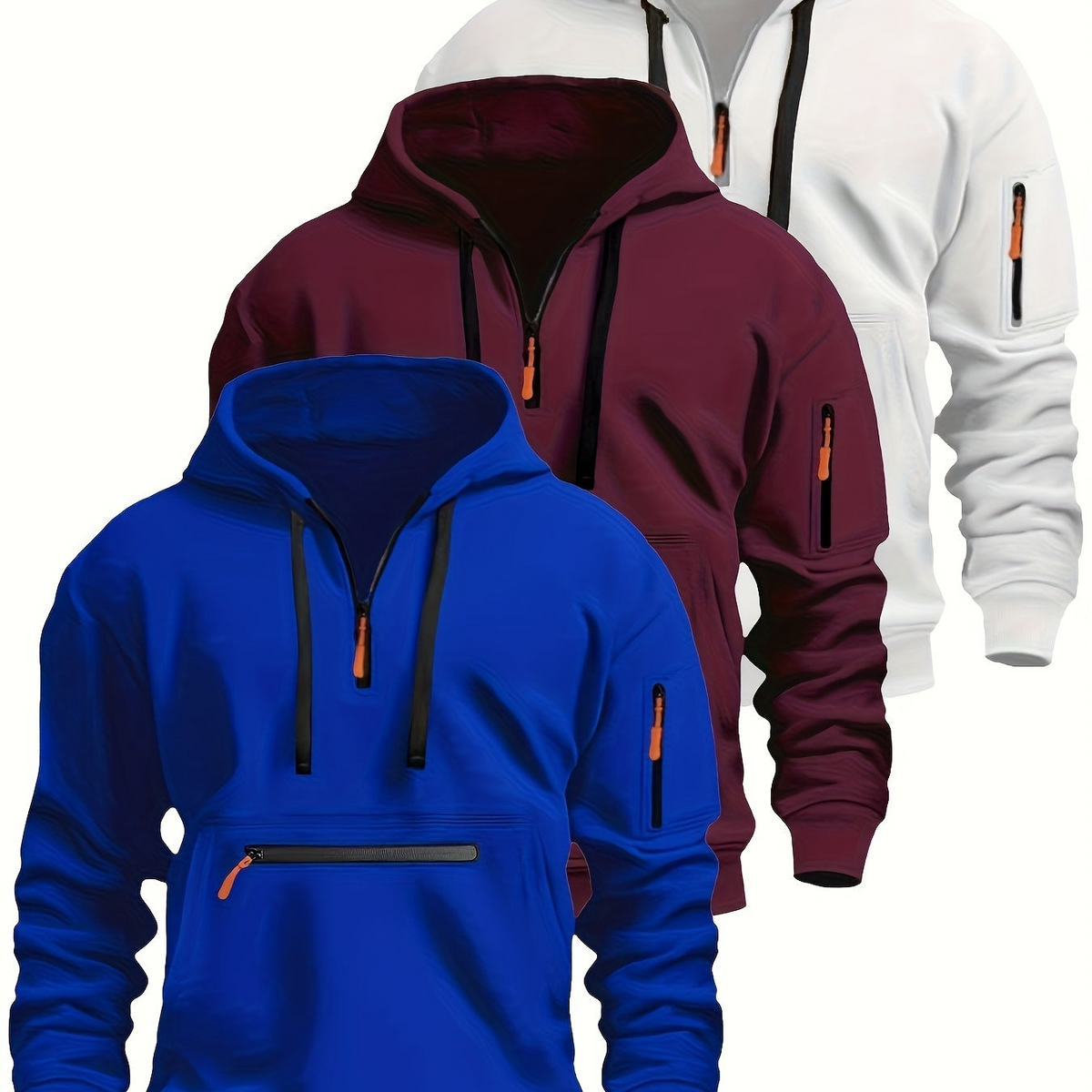 Herren Hoodie mit Reißverschluss und Taschen Kapuzenpullover