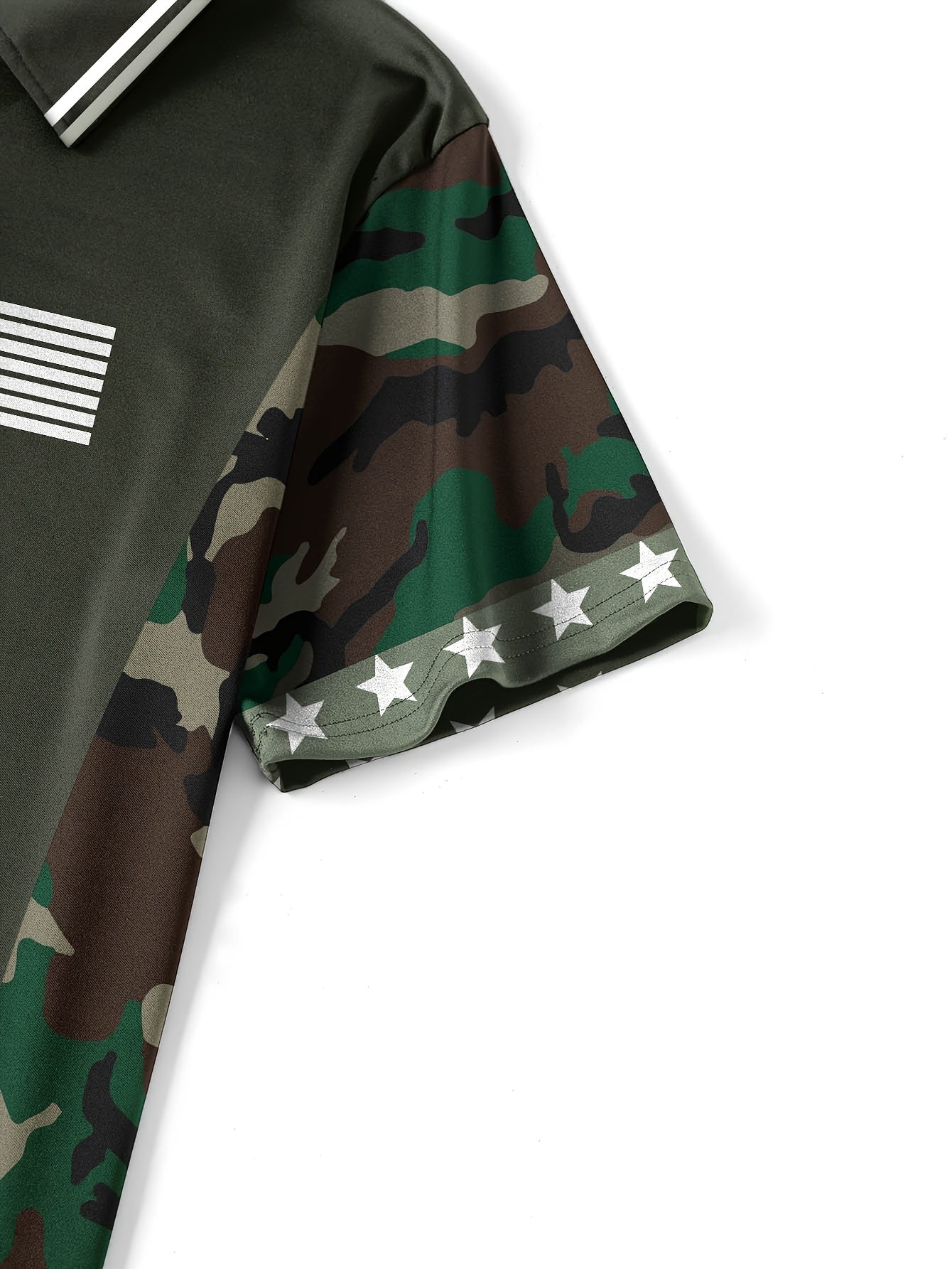 Herren Polo-Shirt mit Tarnmuster und Flaggen-Design, sportlich, Viertelreißverschluss, Outdoor-Stil