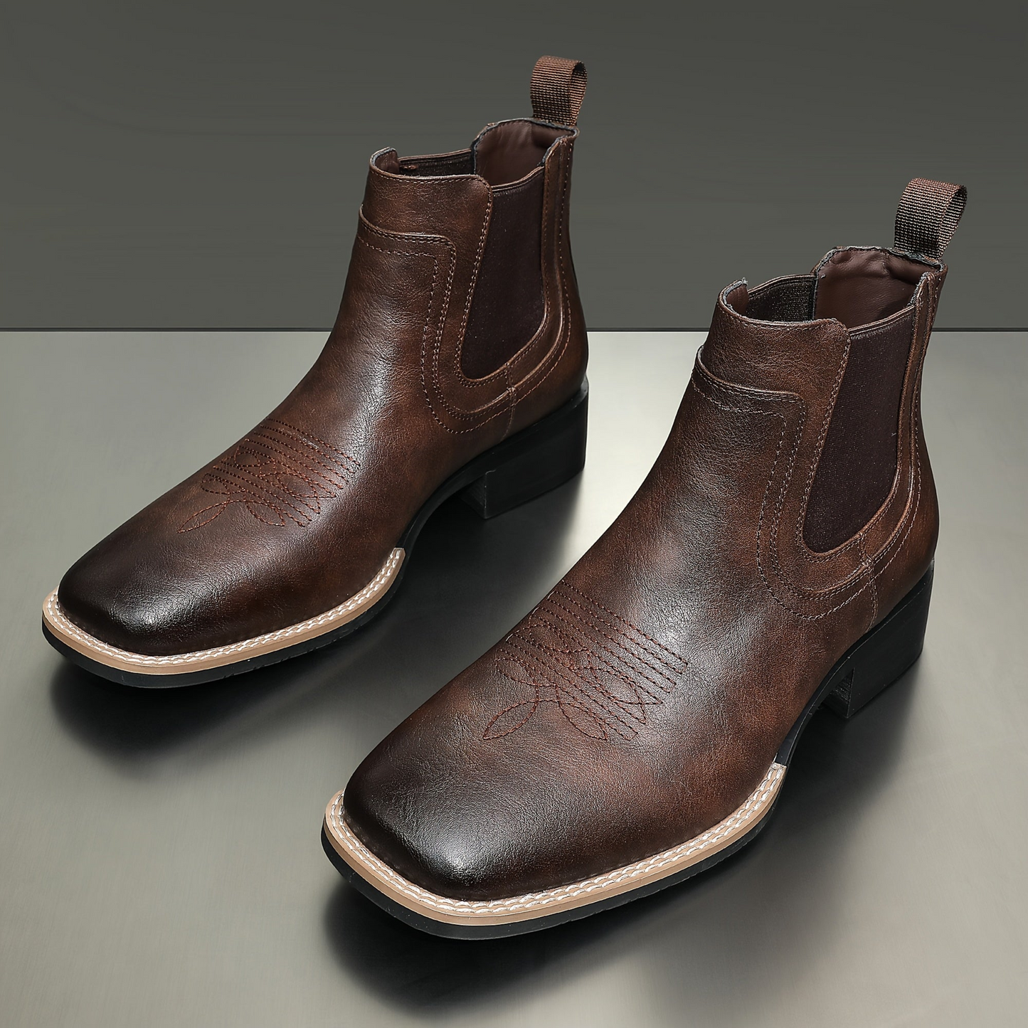 Herren Stiefeletten quadratische Zehenpartie mit Ziernähten Chelsea Boots