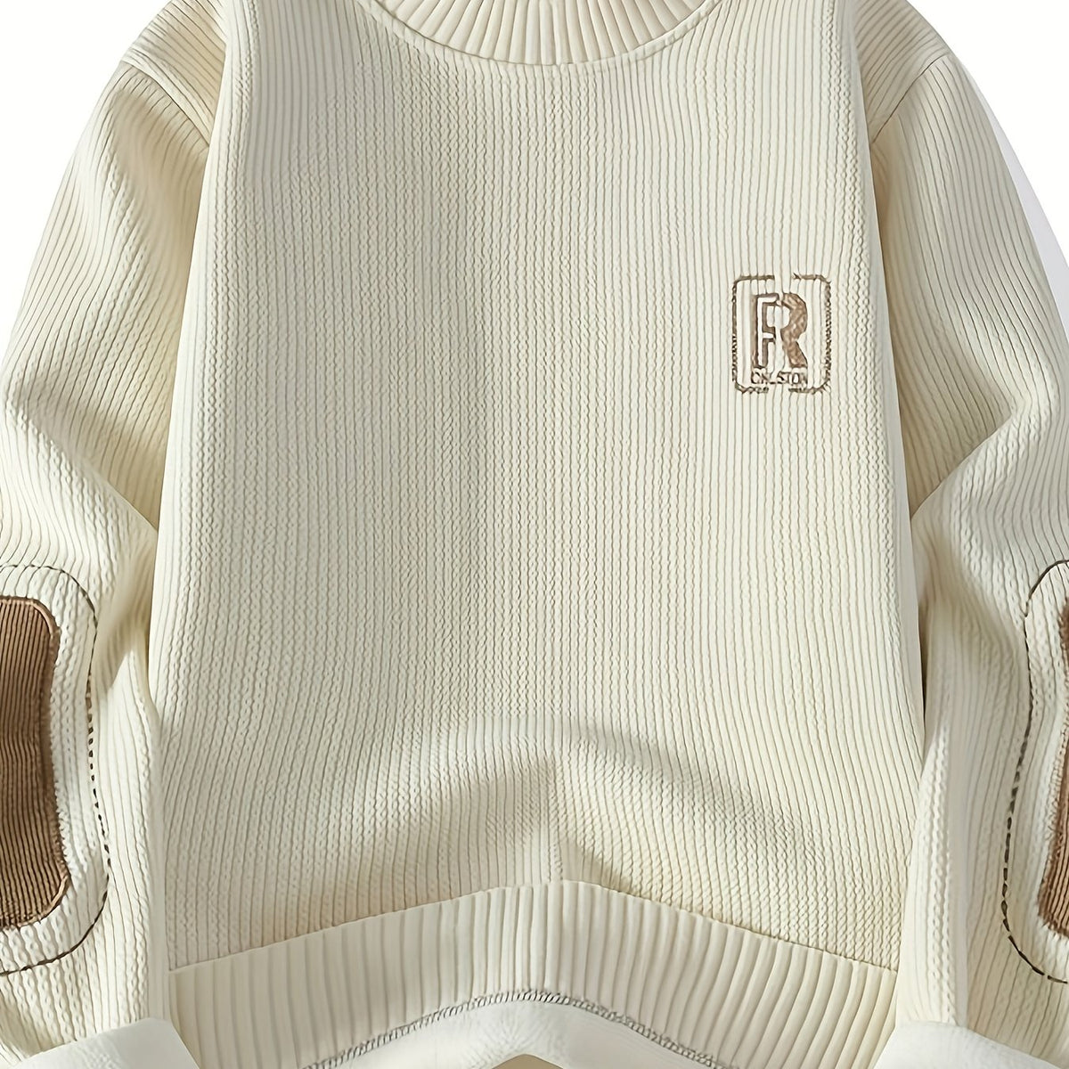 Unisex Langarm Sweatshirt mit Ellenbogen-Patches, Rundhalsausschnitt, gerippter Textur