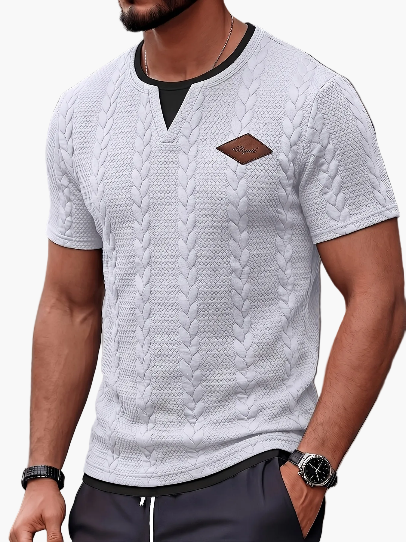 Herren Strick-T-Shirt im Casual Stil mit Zopfmuster – Kurzarm, Modernes Freizeitshirt für Alltag und Wochenende