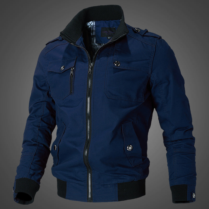 Herren Bomberjacke Freizeitjacke mit Stehkragen und mehreren Taschen