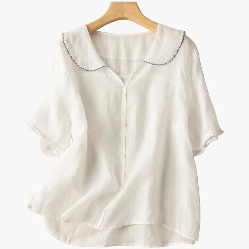 Damen Vintage Bluse mit Bubikragen – Luftig-leichter, eleganter Alltagsstil