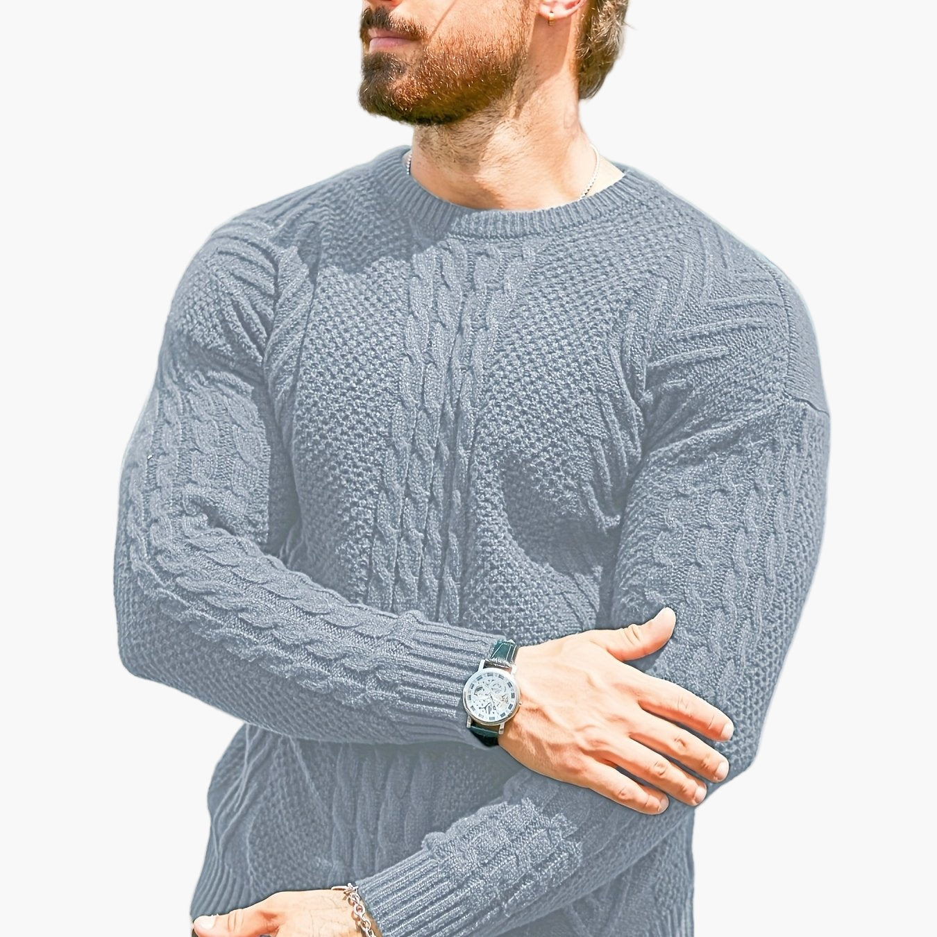 Herren Strickpullover mit Zopfmuster – Modischer Freizeitpulli für Herbst & Winter