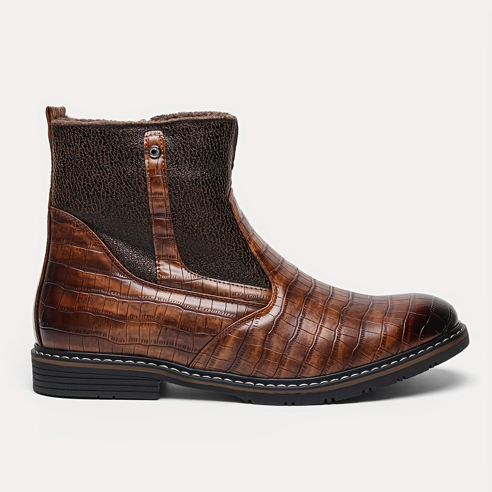 Herren Stiefeletten Braun Kroko-Optik Warm Gefüttert