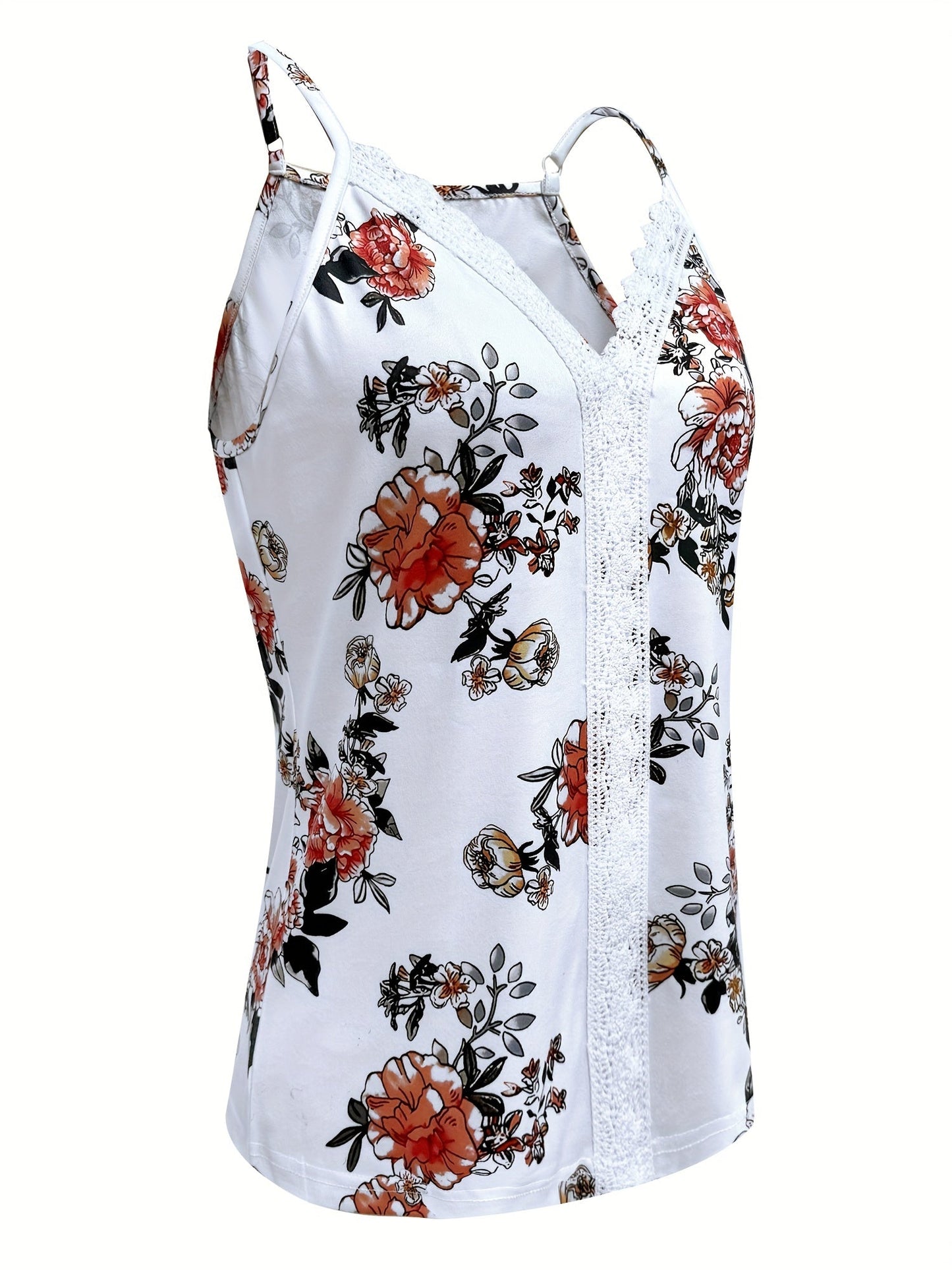Damen Spaghettiträger Top mit floraler Spitze – Sommer Freizeit Sexy Oberteil