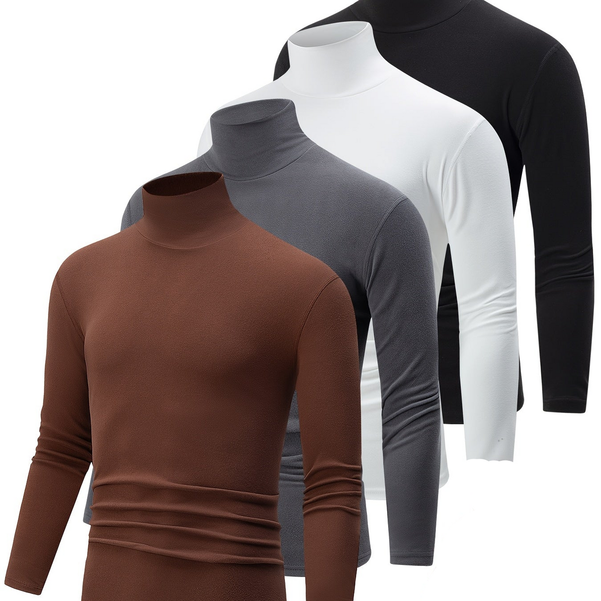Herren Rollkragenpullover Langarmshirt Slim Fit 4er-Set Schwarz Weiß Grau Blau