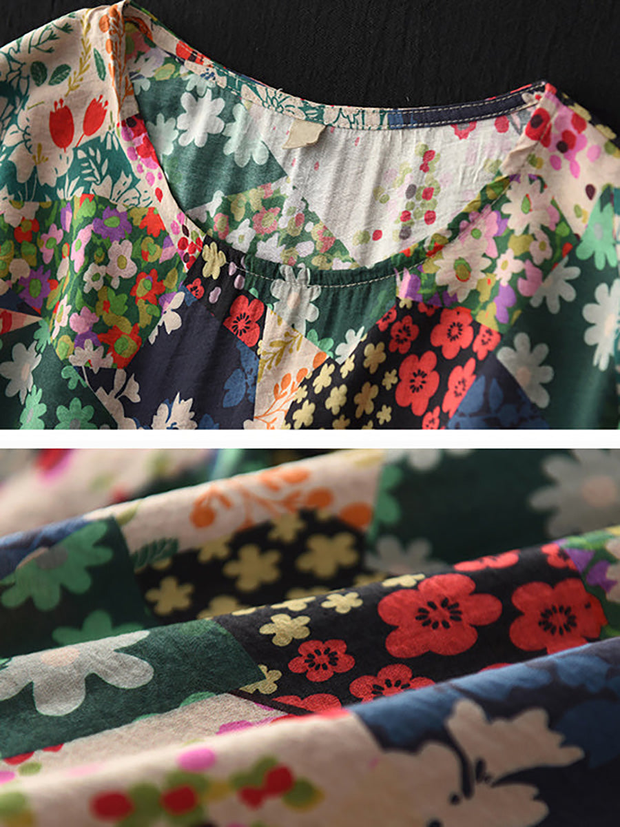 Damen Vintage Maxikleid im Boho-Stil – Lockeres Sommerkleid mit Blumenmuster, ideal für Alltag & Urlaub