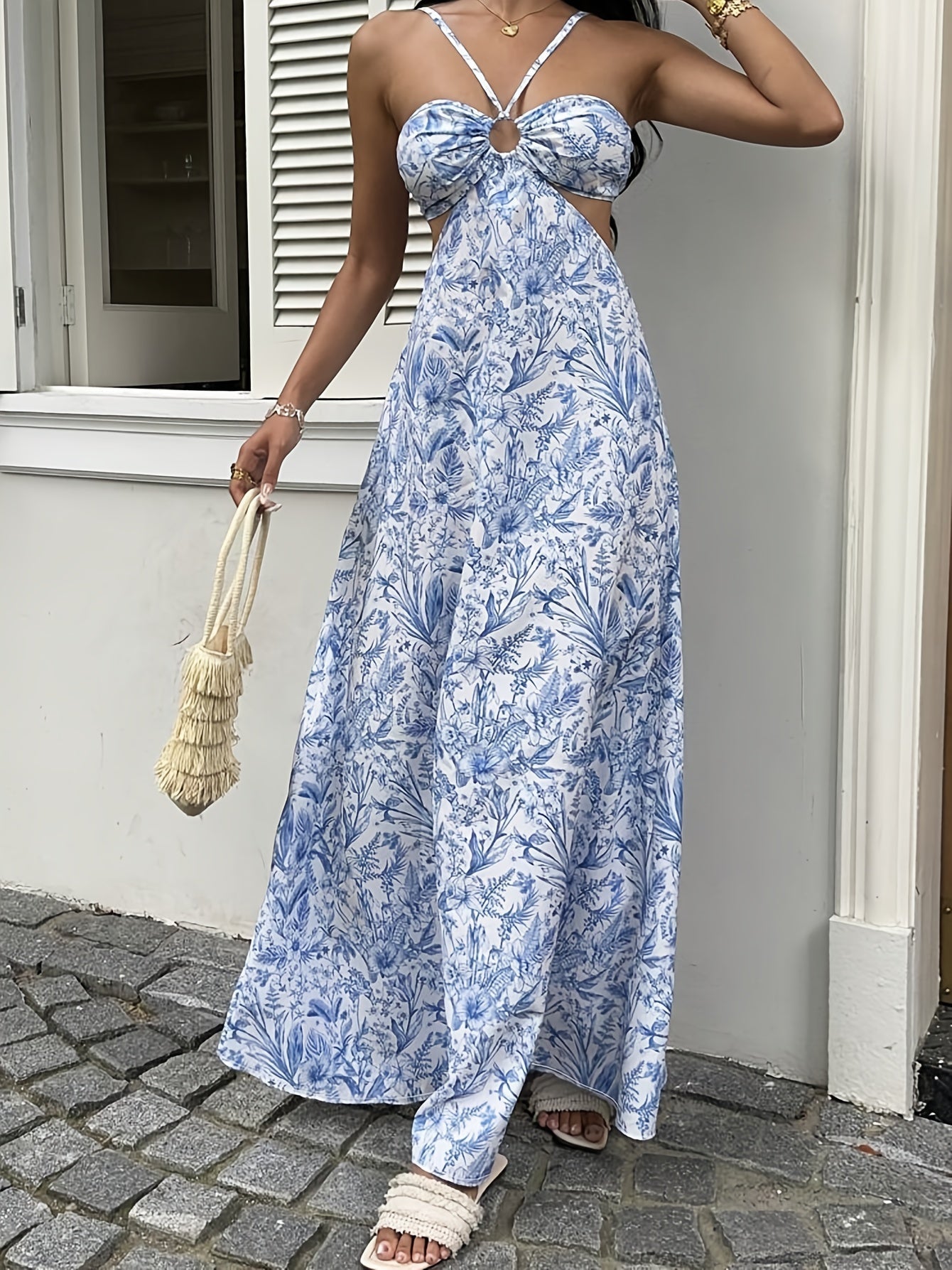 Damen Maxikleid mit Blumenmuster und Cut-Outs – Eleganter Sommerstil für Freizeit & Events