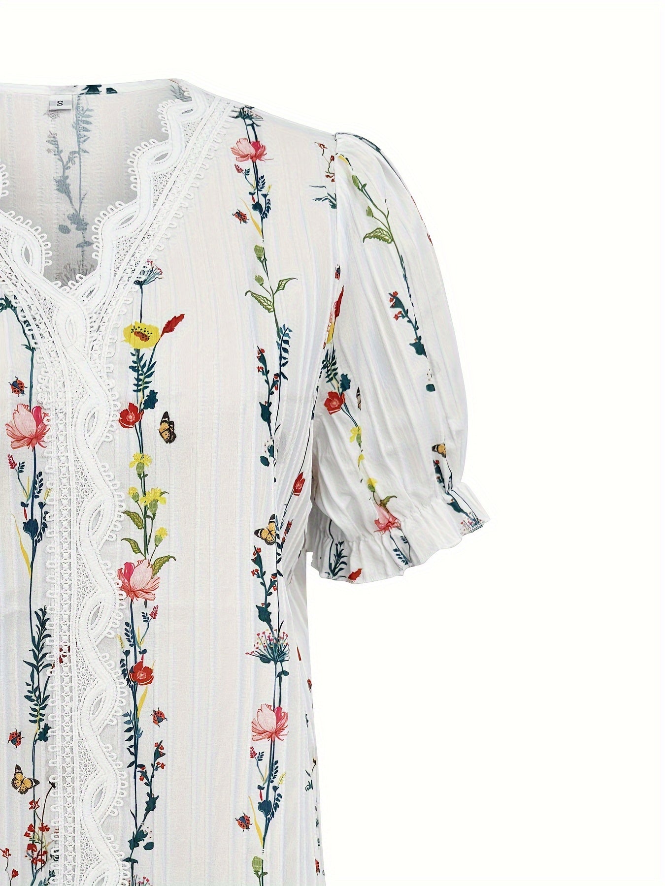 Damen Bluse Elegant mit Blumenmuster und Rüschenkragen – Sommer Freizeit Stil
