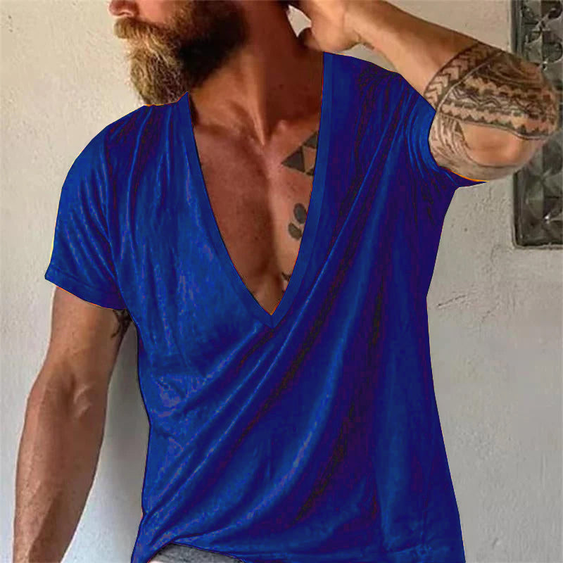 Herren Tief V-Ausschnitt Freizeit T-Shirt Kurzarm – Moderner Look für Alltag & Sommer