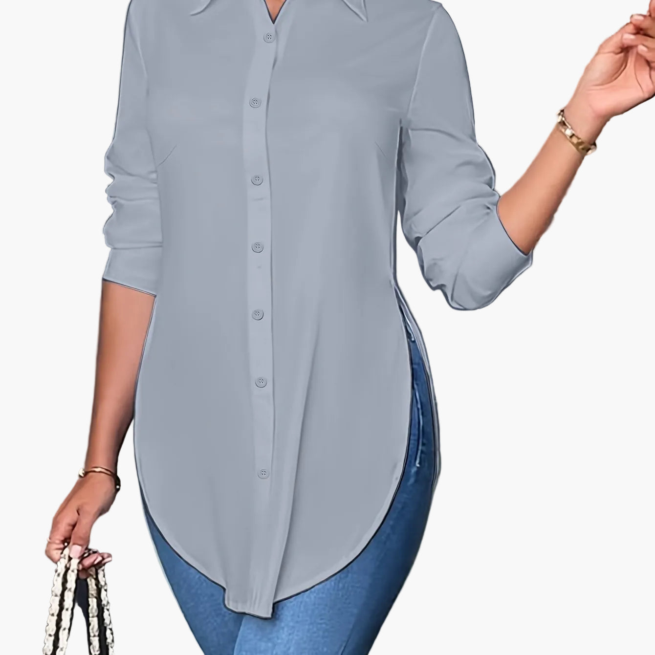 Damen Langarm Bluse Elegant Business Freizeit Hemd Blusenshirt