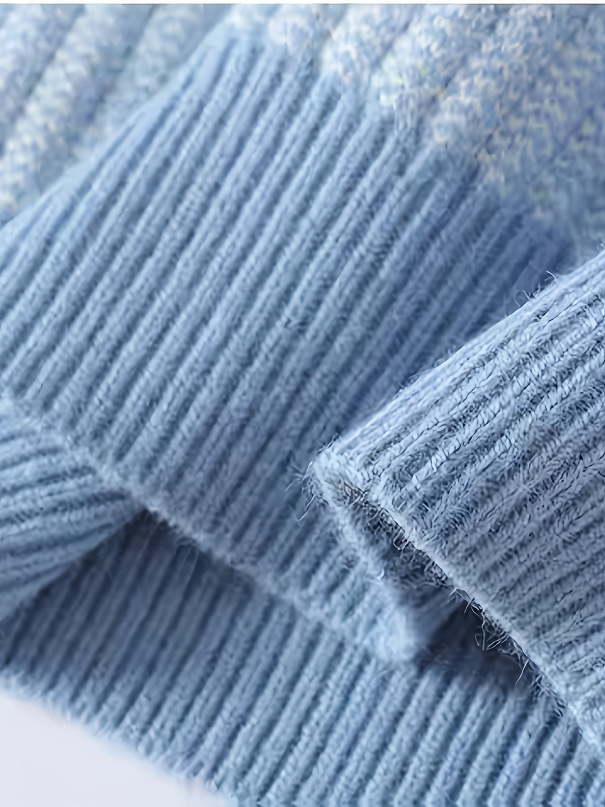 Unisex Pullover Strickpulli Himmelblau mit geometrischem Muster Rundhals Langarm