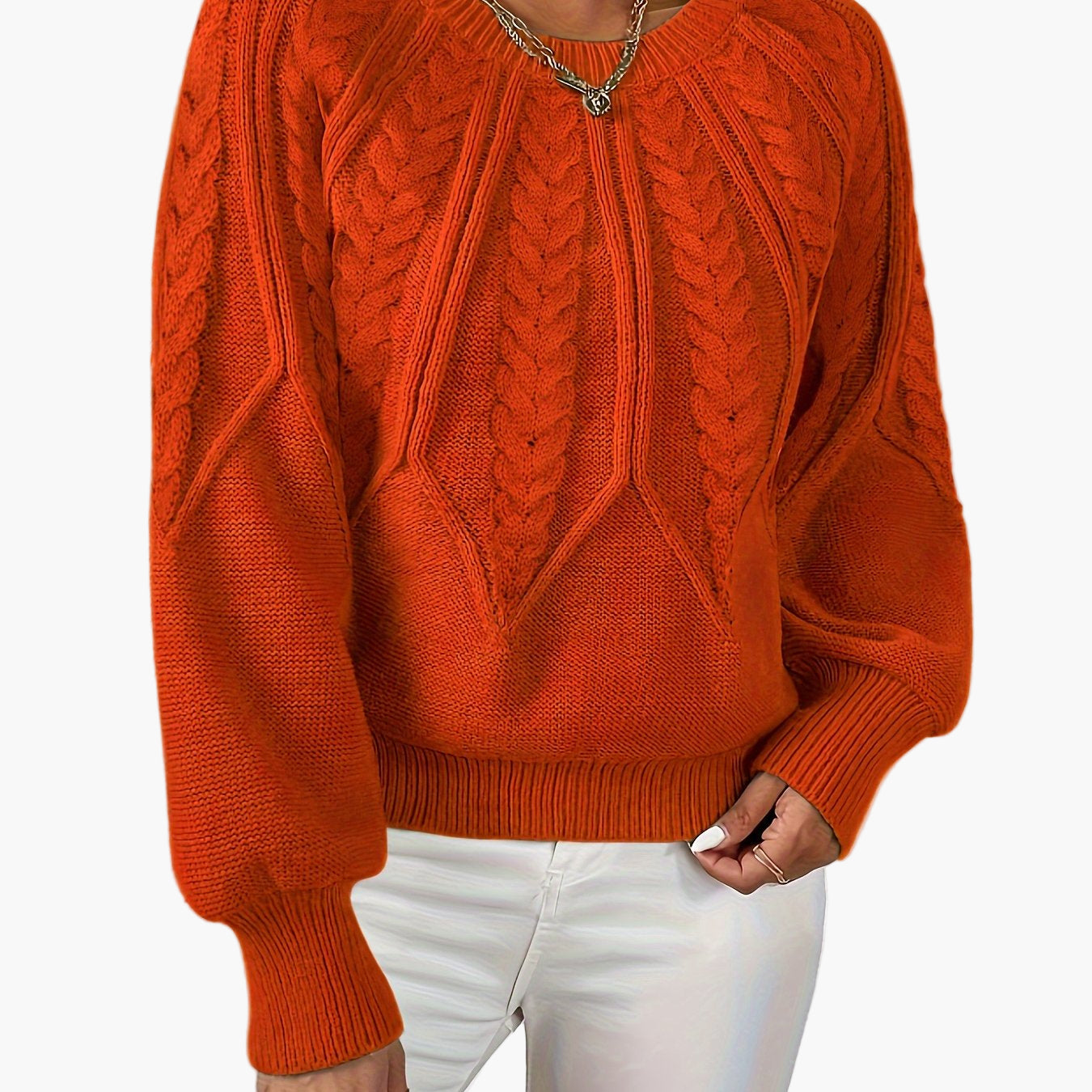 Damen Strickpullover mit Zopfmuster und Rundhalsausschnitt – Eleganter Alltagslook für Frühling & Herbst