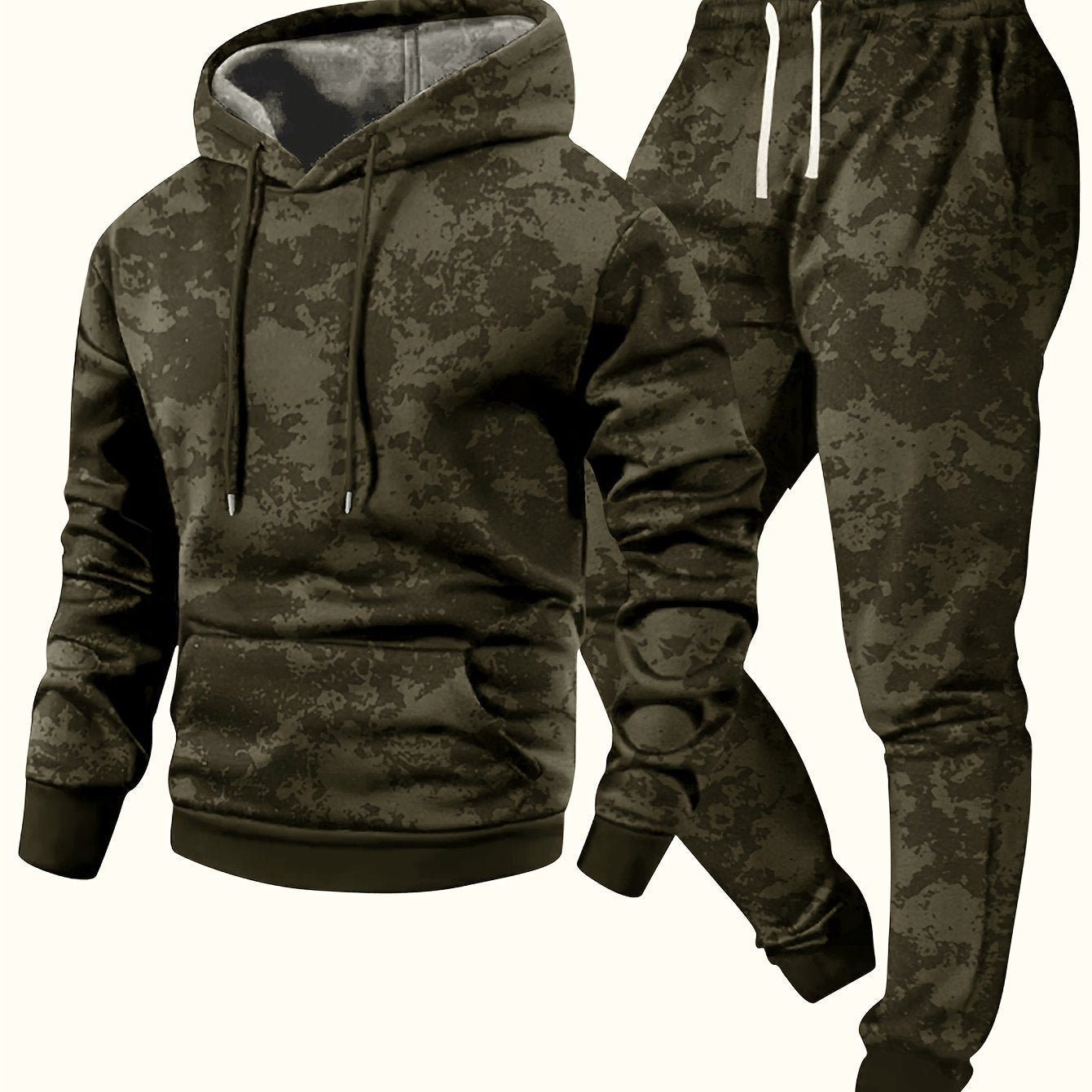 Herren Hoodie & Jogginghose Set Tarnmuster, Sportanzug mit Kapuze und Kordelzug, Trainingsanzug