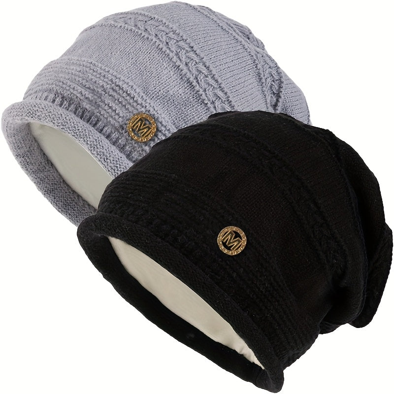 Unisex Strickmütze Beanie Wintermütze mit Fleecefutter einfarbig oder zweifarbig