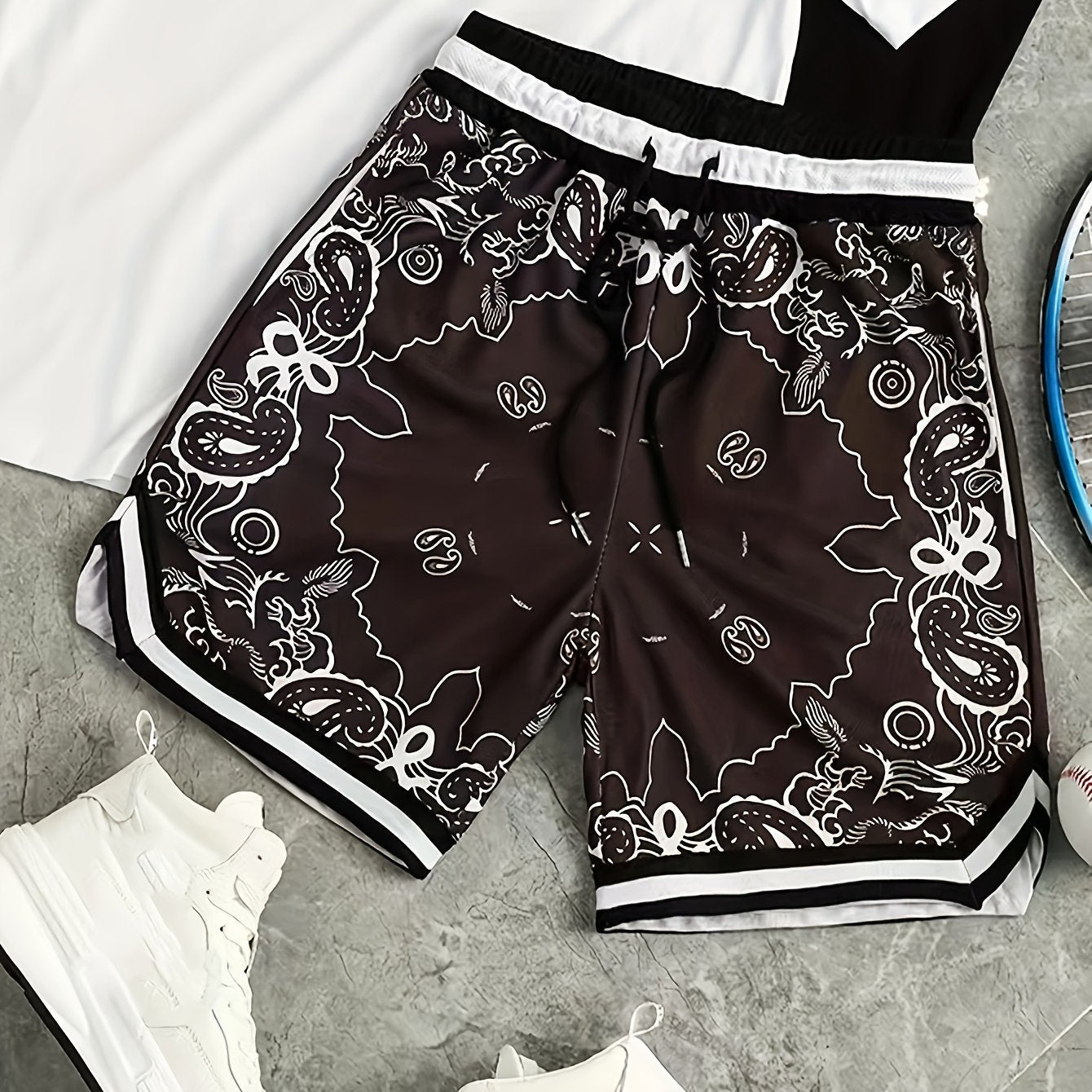 Herren Bandana-Print Basketball Shorts Sport Streetwear Freizeit