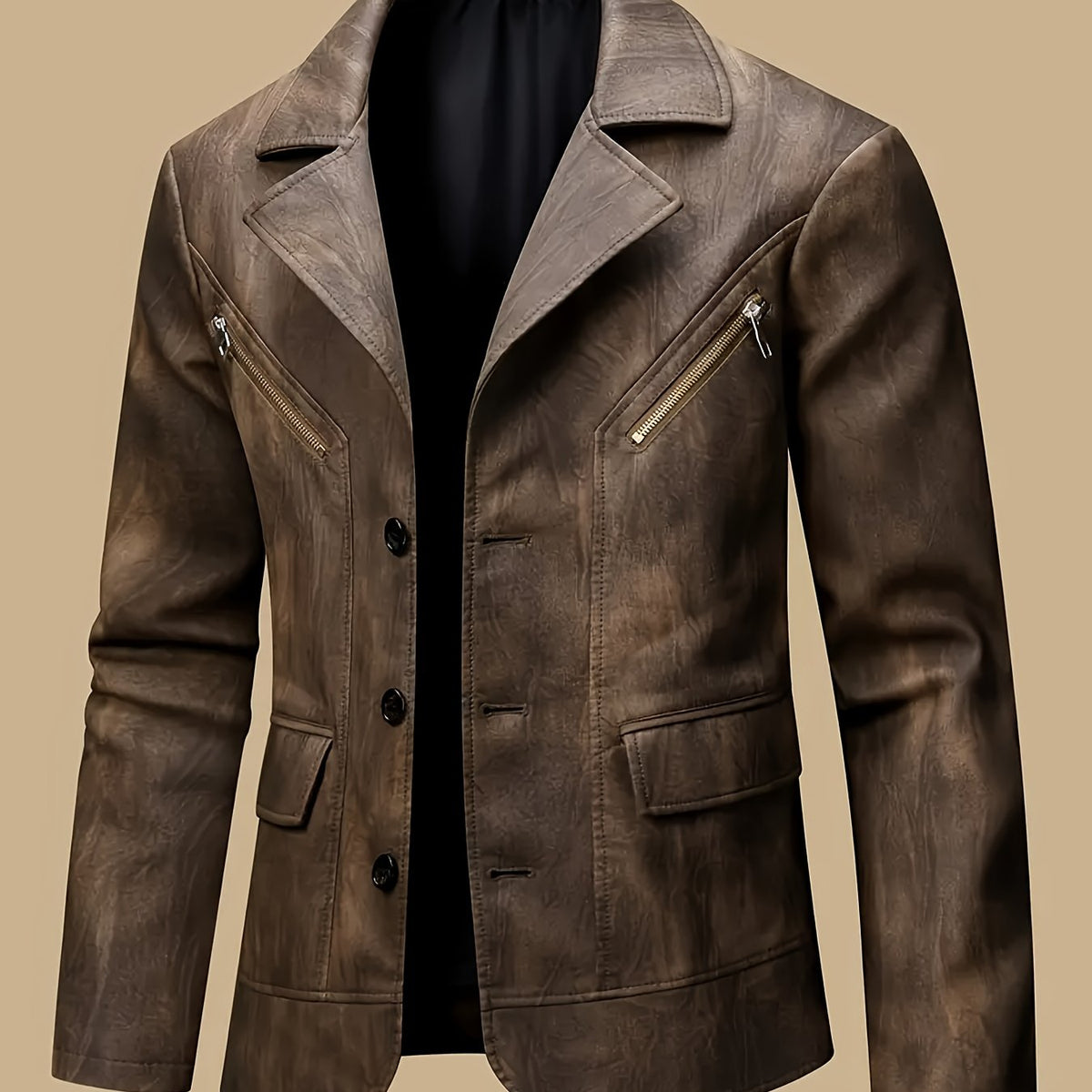 Herren Sakko Jacke mit Reißverschlussdetails und Knopfverschluss