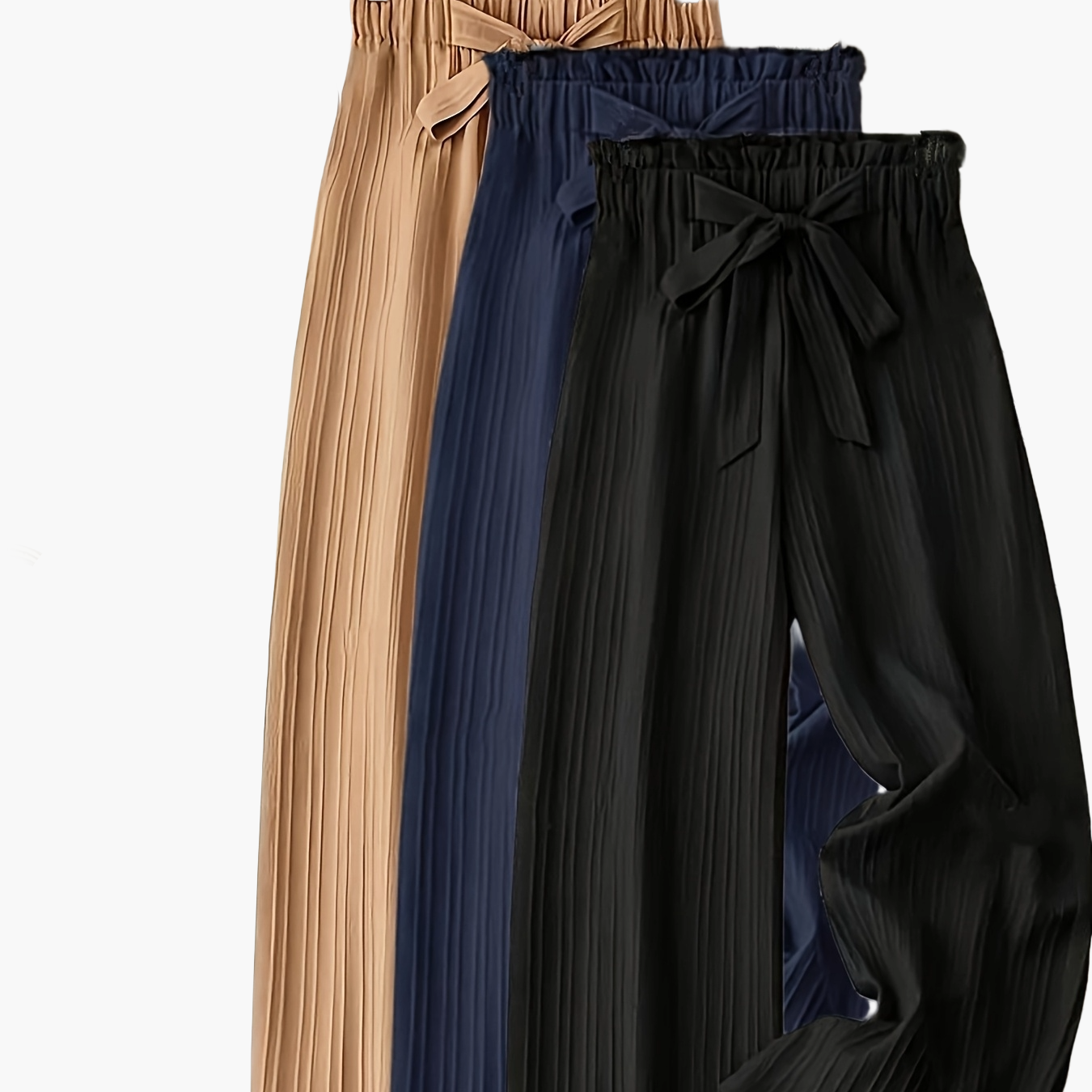 Damen Elegante Weitbein-Hose mit Schleife und Plissee – Perfekt für Freizeit und Büro