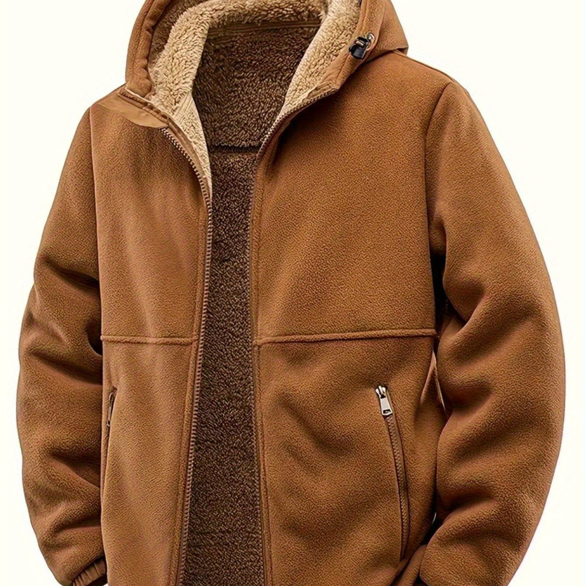 Herren Winterjacke mit Kapuze und Teddyfutter, Reißverschluss, warm
