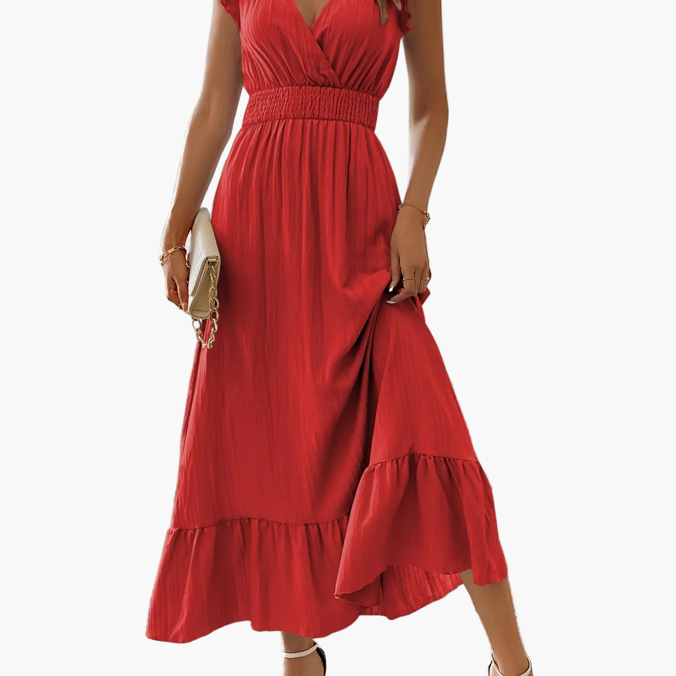 Damen Elegantes Maxikleid mit Volantärmeln und Schmeichelnder Taille – Perfekt für Sommer und besondere Anlässe
