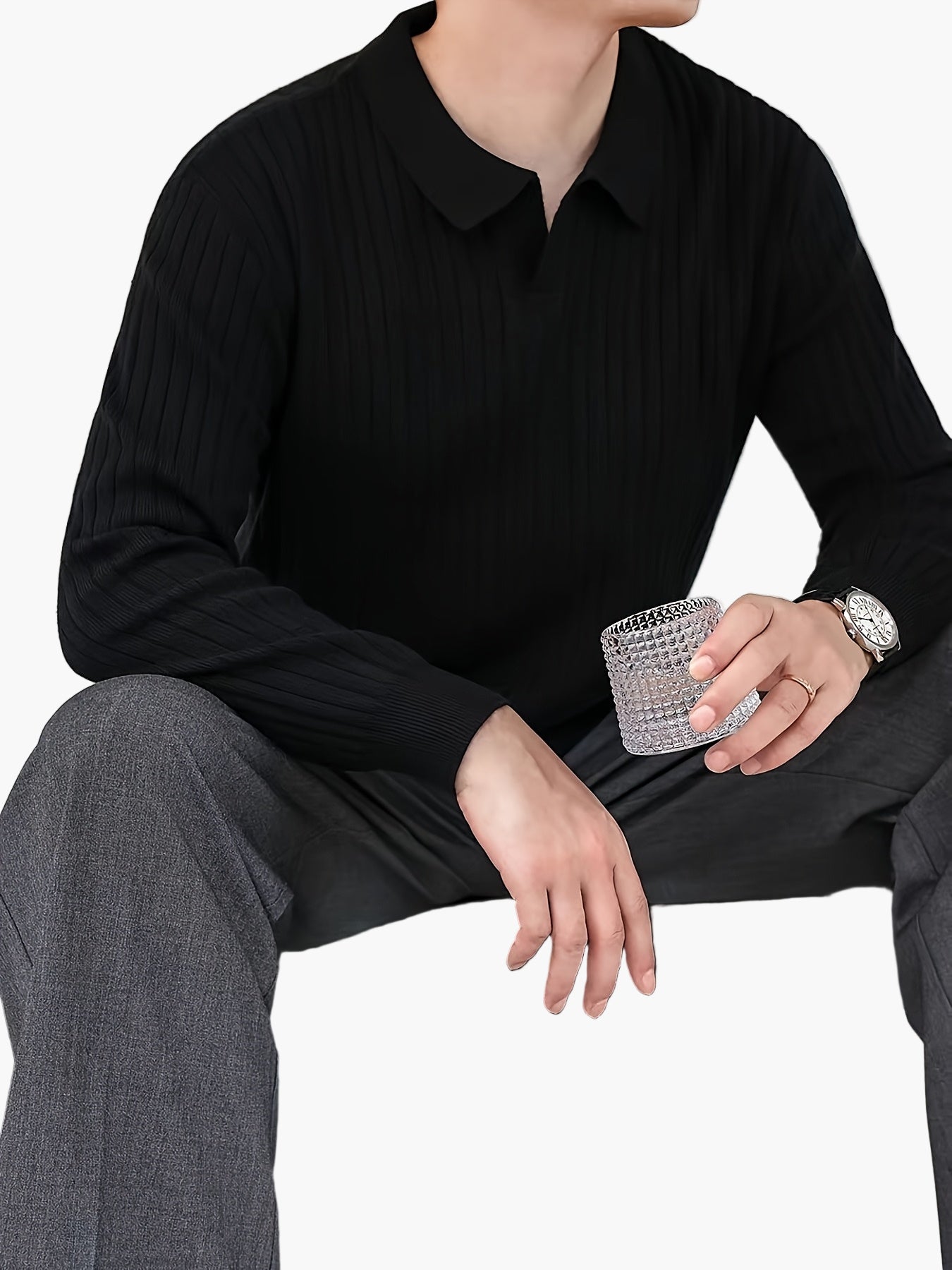 Herren Strickpolo mit Rippenstruktur – Modernes Freizeitshirt für Herbst und Winter