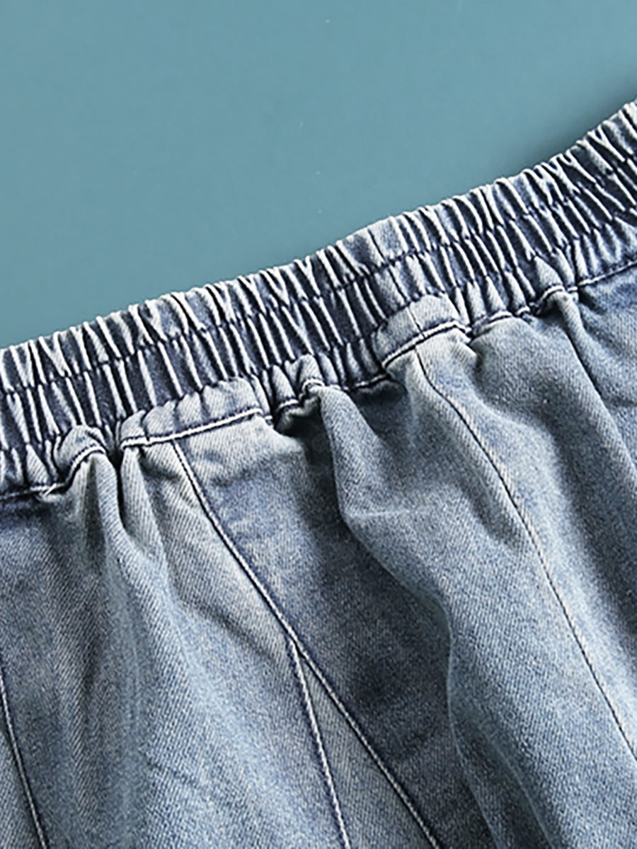 Damen Weite Baggy Jeans Hose – Casual Streetwear mit Elastischem Bund