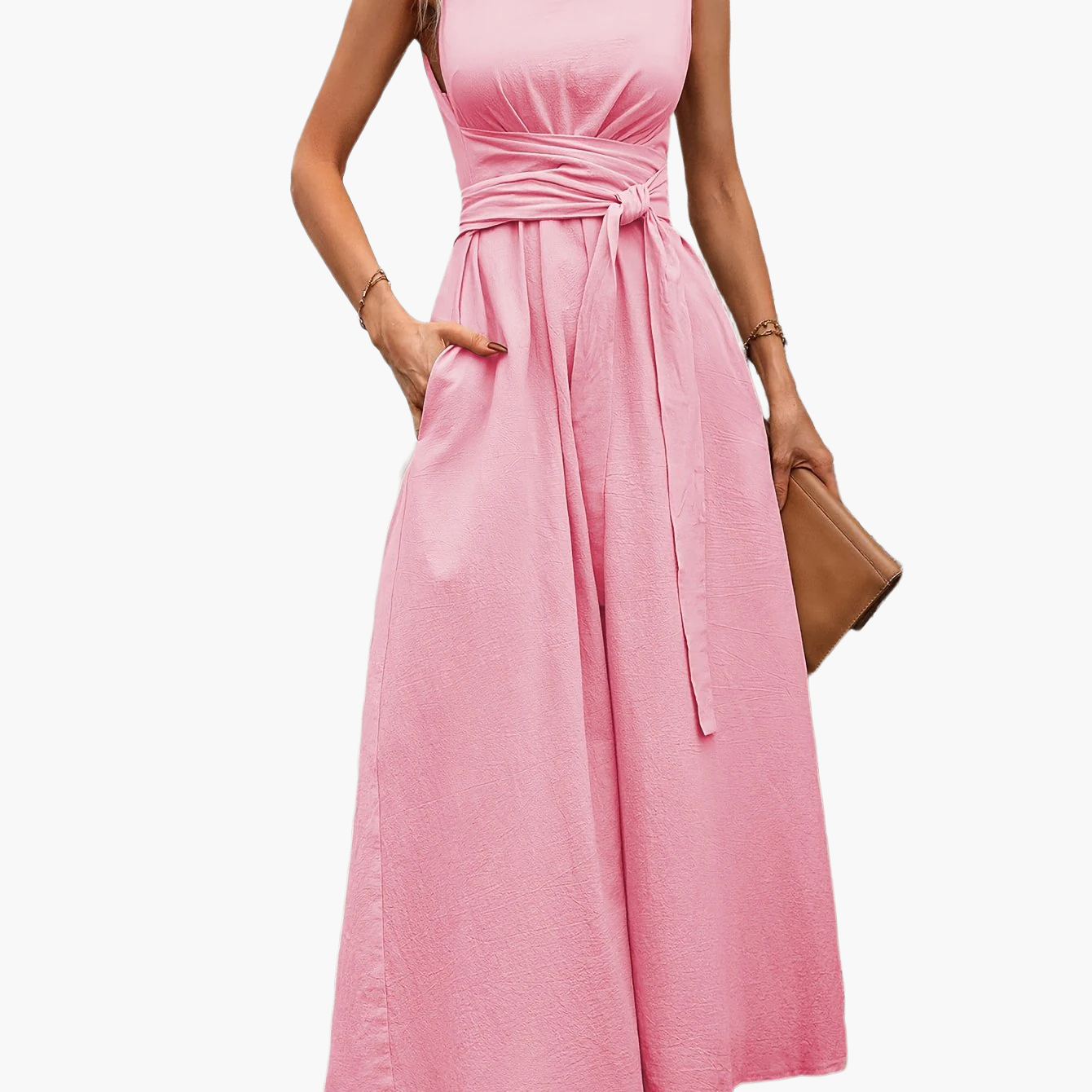 Damen Jumpsuit Elegant Ärmellos mit Bindegürtel für Sommer und Freizeit