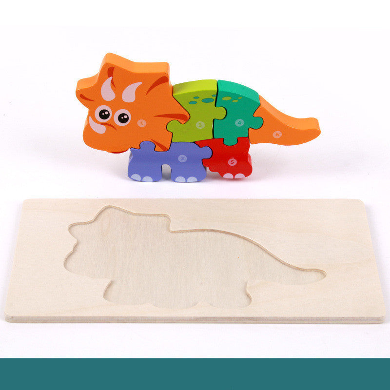 Kinder 3D Dinosaurier Holzpuzzle Lernspielzeug – Pädagogisches Steckspiel für Jungen und Mädchen