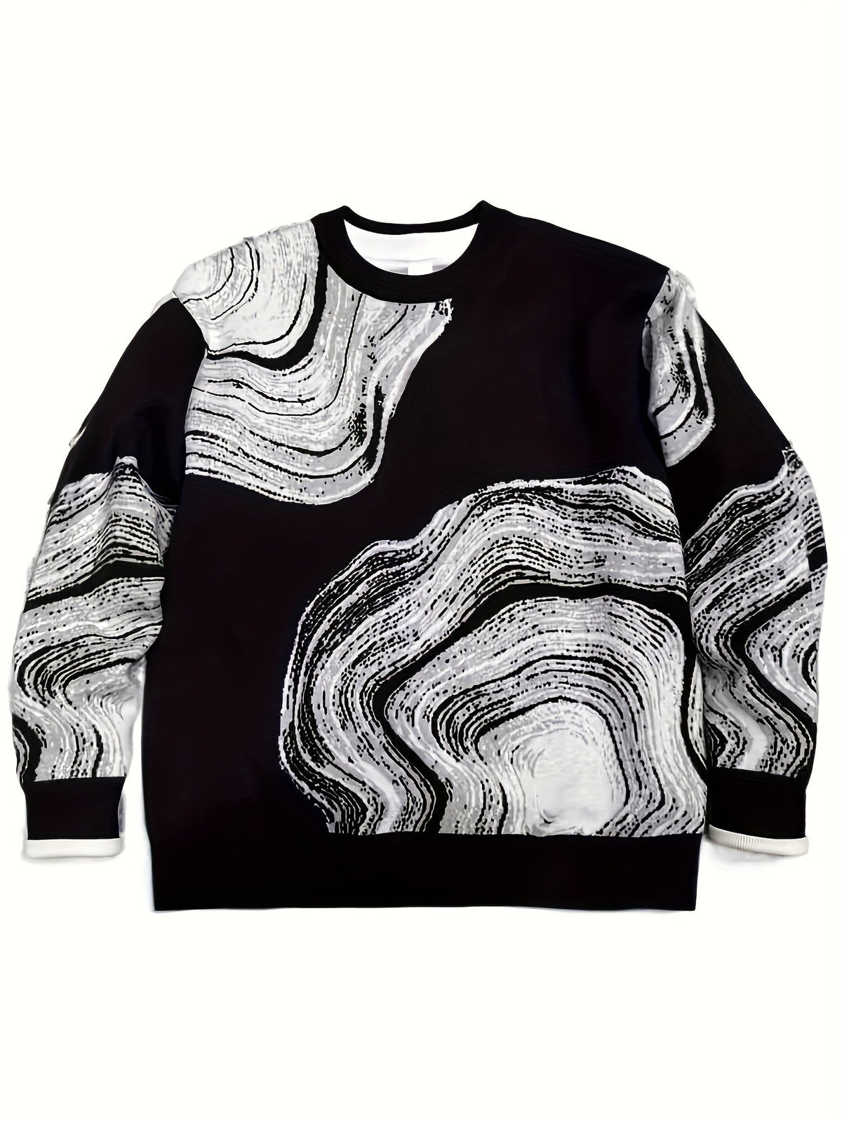 Unisex Langarmshirt Schwarz-Weiß mit Wellenmuster
