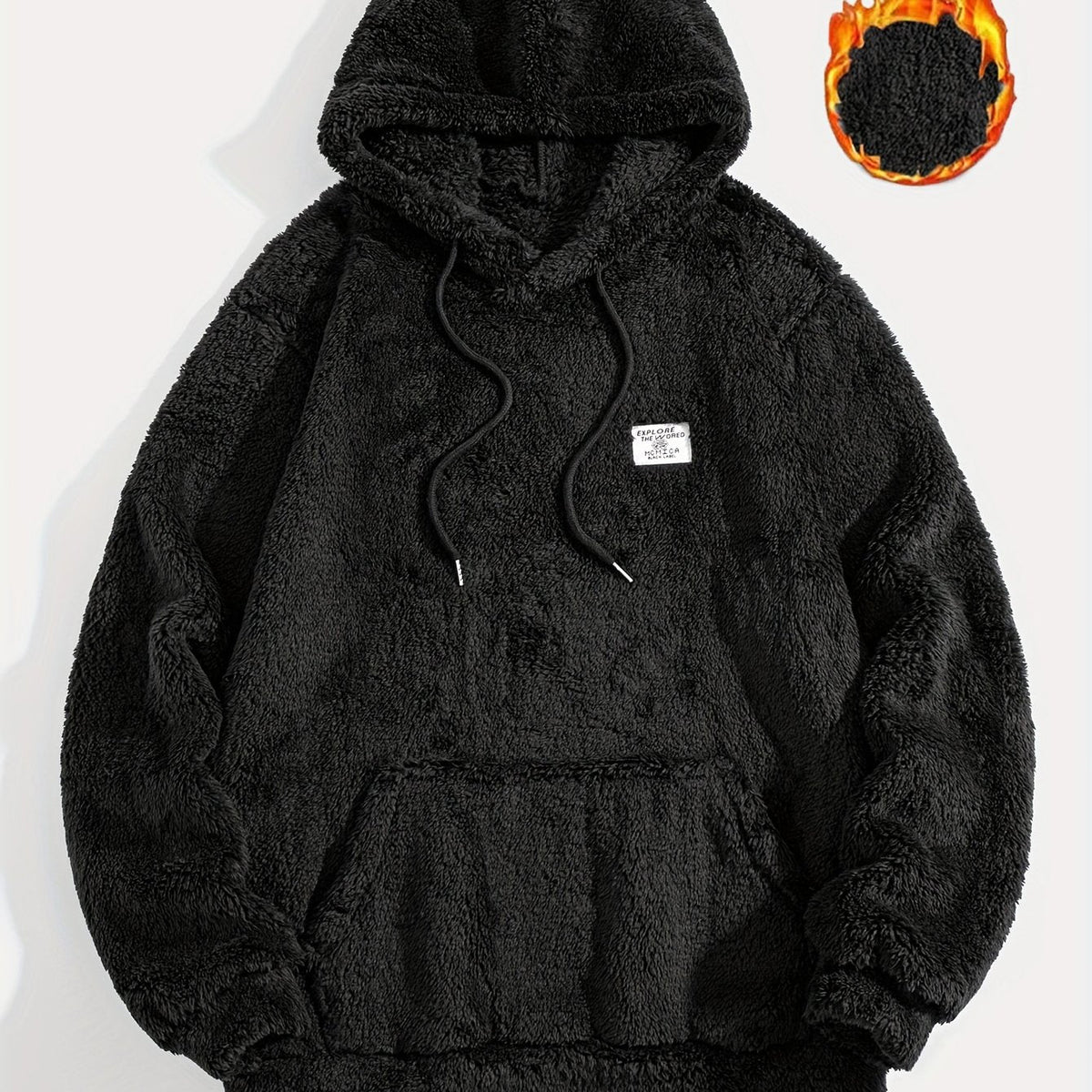Teddy Fleece Kapuzenpullover für Herren mit Kängurutasche und Kordelzug, flauschiger Hoodie