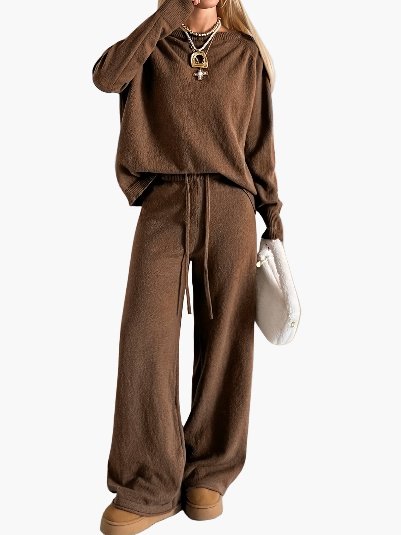 Damen Loungewear Set – Zweiteiliges Strick Freizeit-Outfit mit lockerem Schnitt, ideal für Herbst und Winter