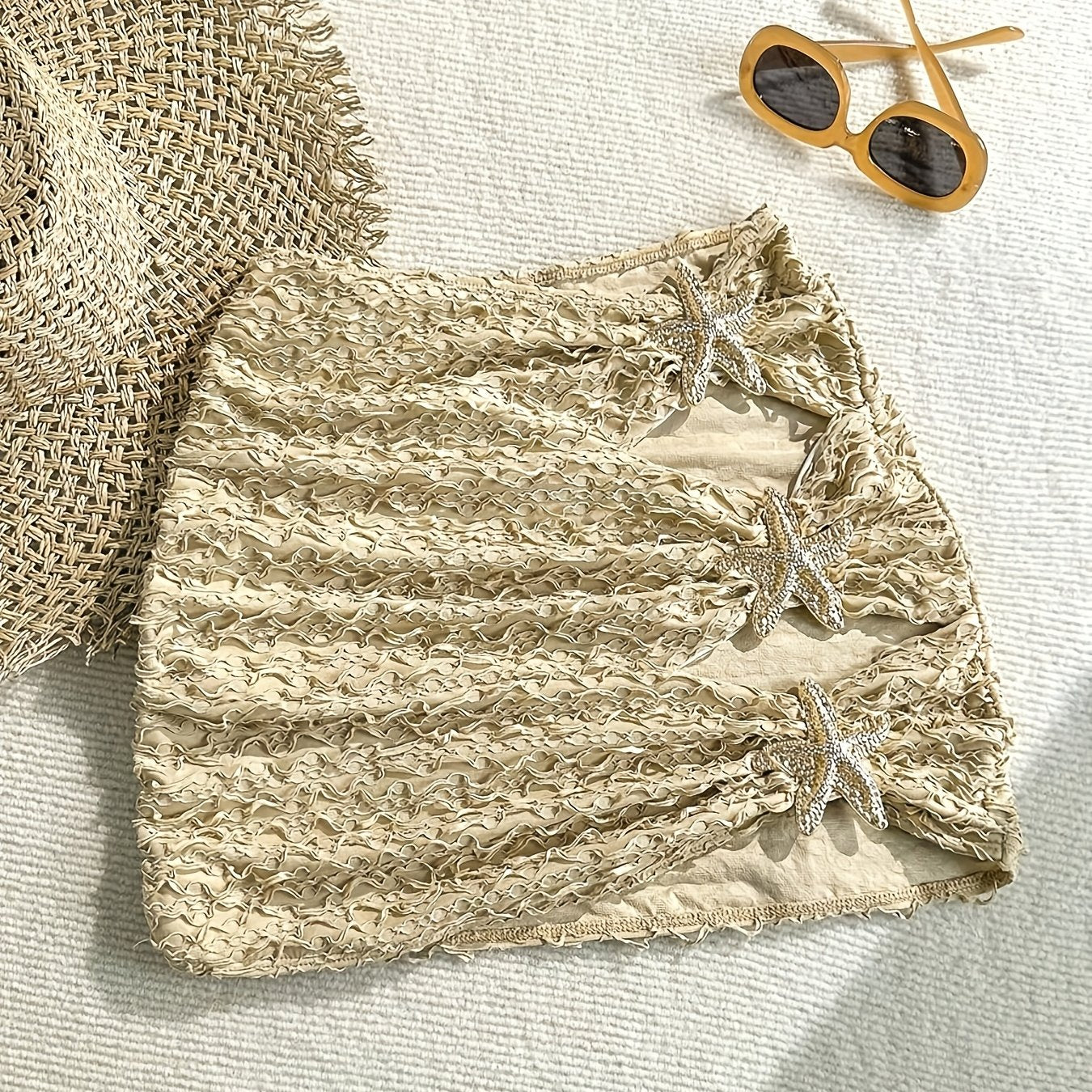Damen Mini-Strandrock mit Seestern-Dekor und Cut-Outs – Modischer Beach-Look