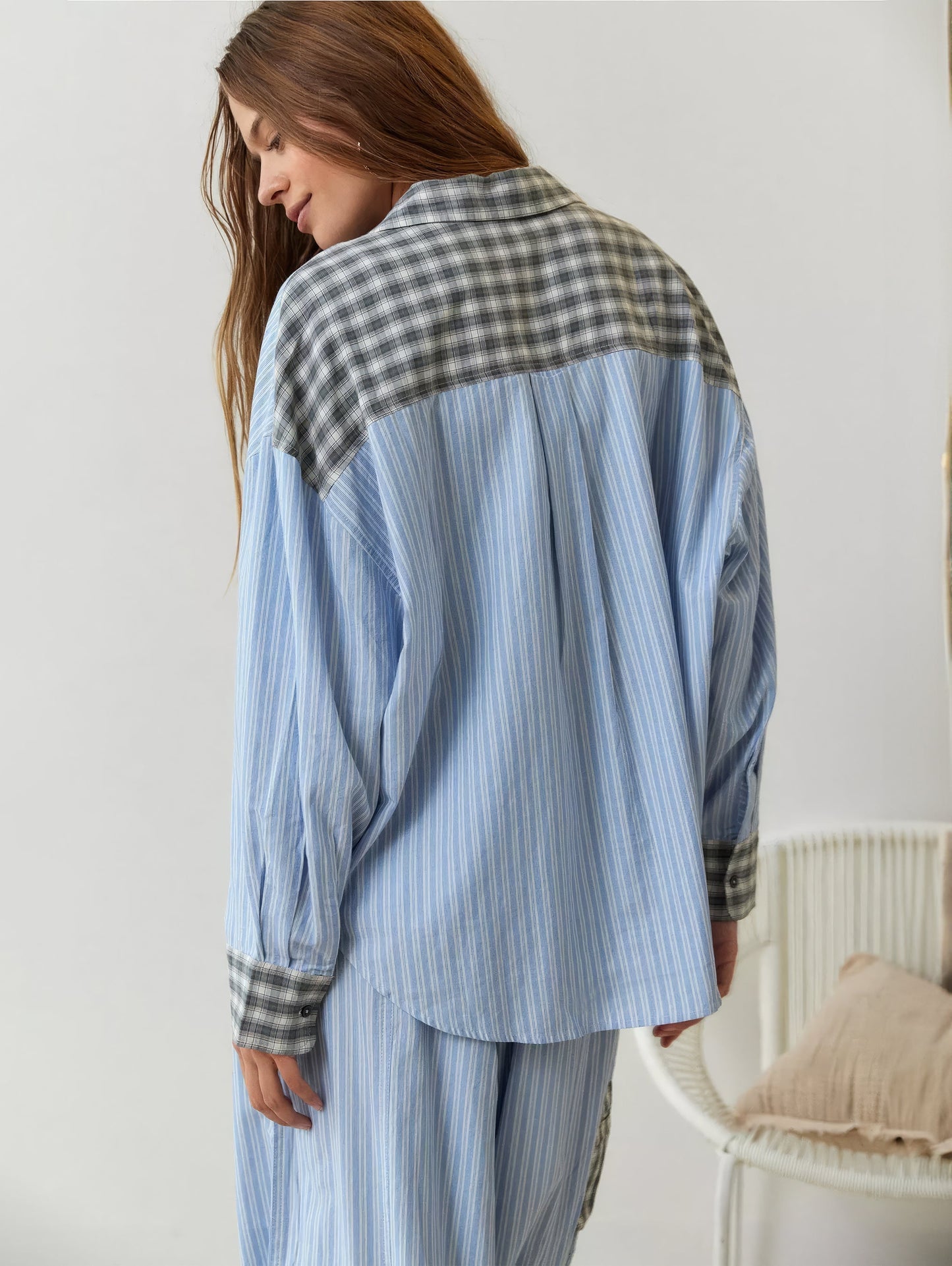 Damen Oversize Hemd im Lässig-Stil mit Streifen und Karomuster – Modisches Freizeitshirt