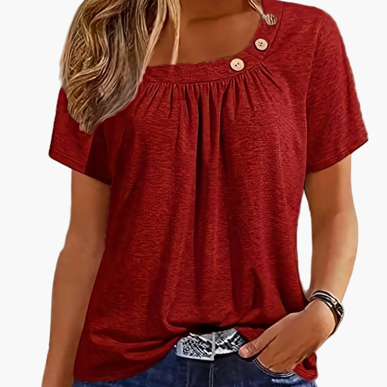 Damen Shirt mit asymmetrischem Ausschnitt und Knopfdetails – Modisches Freizeit Oberteil