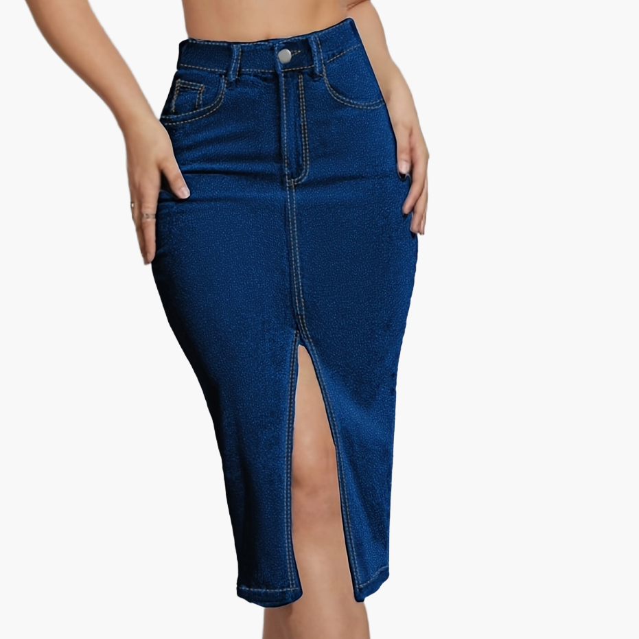 Damen Jeans Midirock mit hohem Schlitz für lässigen Alltagsstil