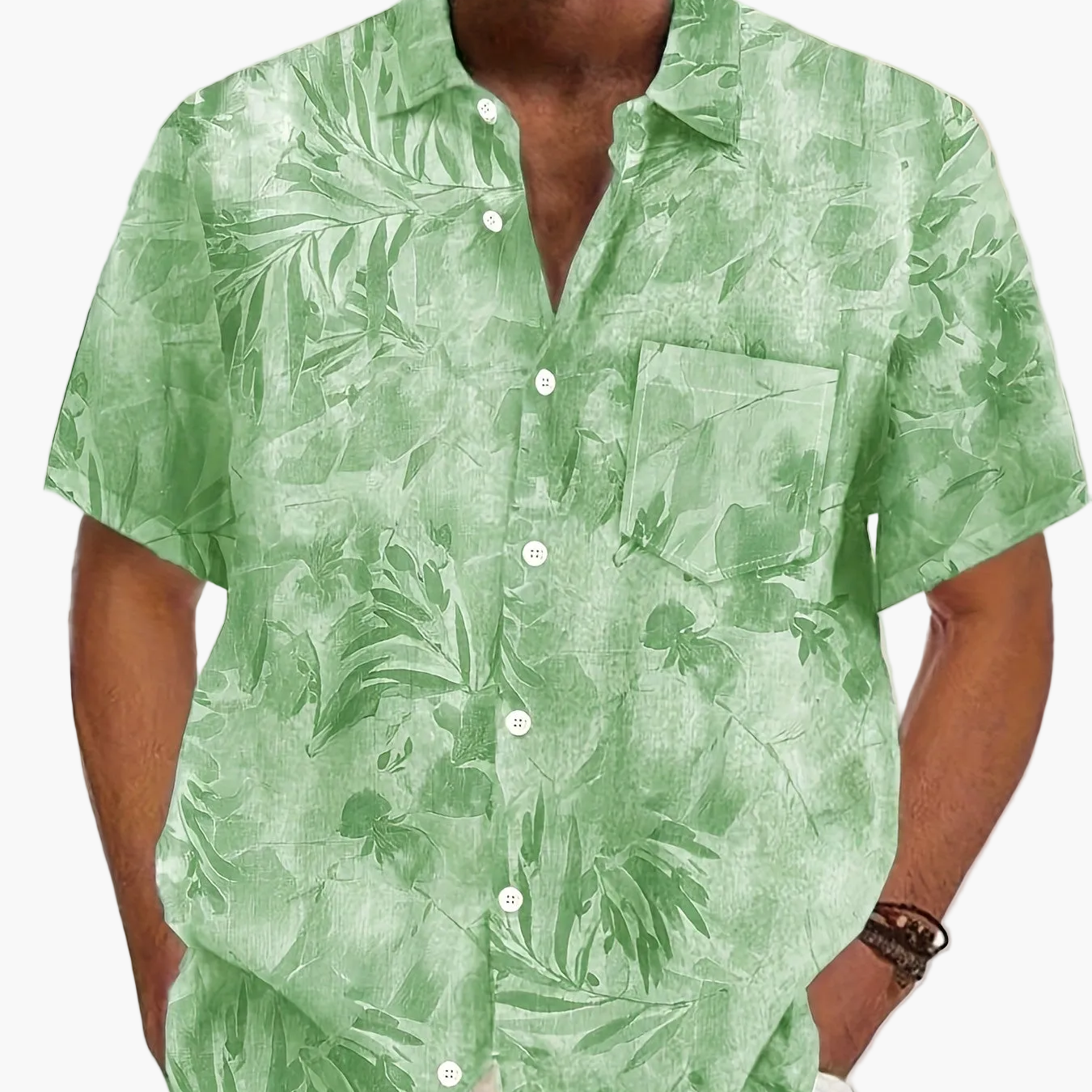 Herren Sommer Freizeit Hemd mit Pflanzenmuster – Ideal für Urlaub & Strand
