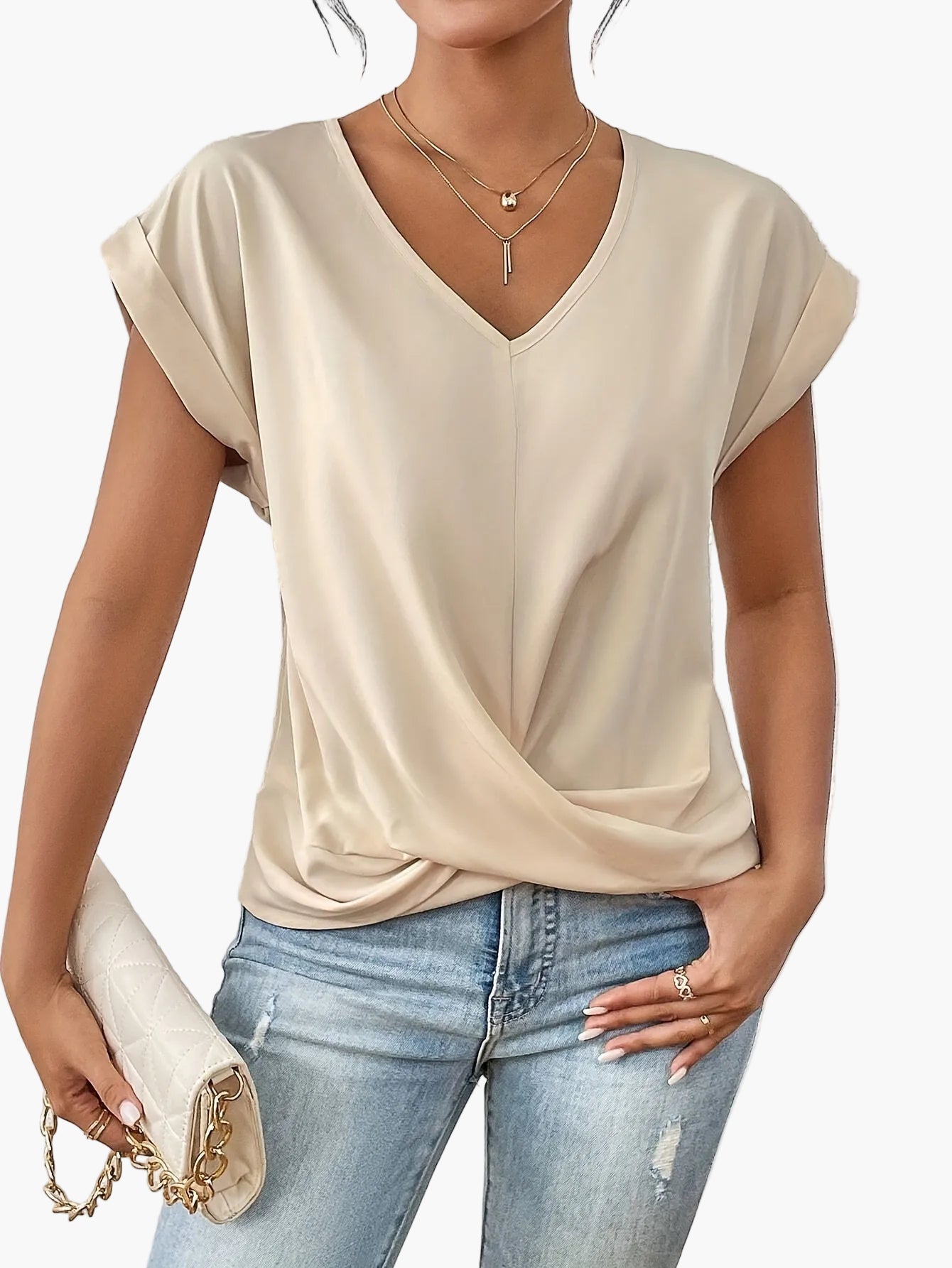 Damen Casual Kurzarm V-Ausschnitt Shirt – Lockeres Sommer Freizeit Oberteil für Alltag & Büro