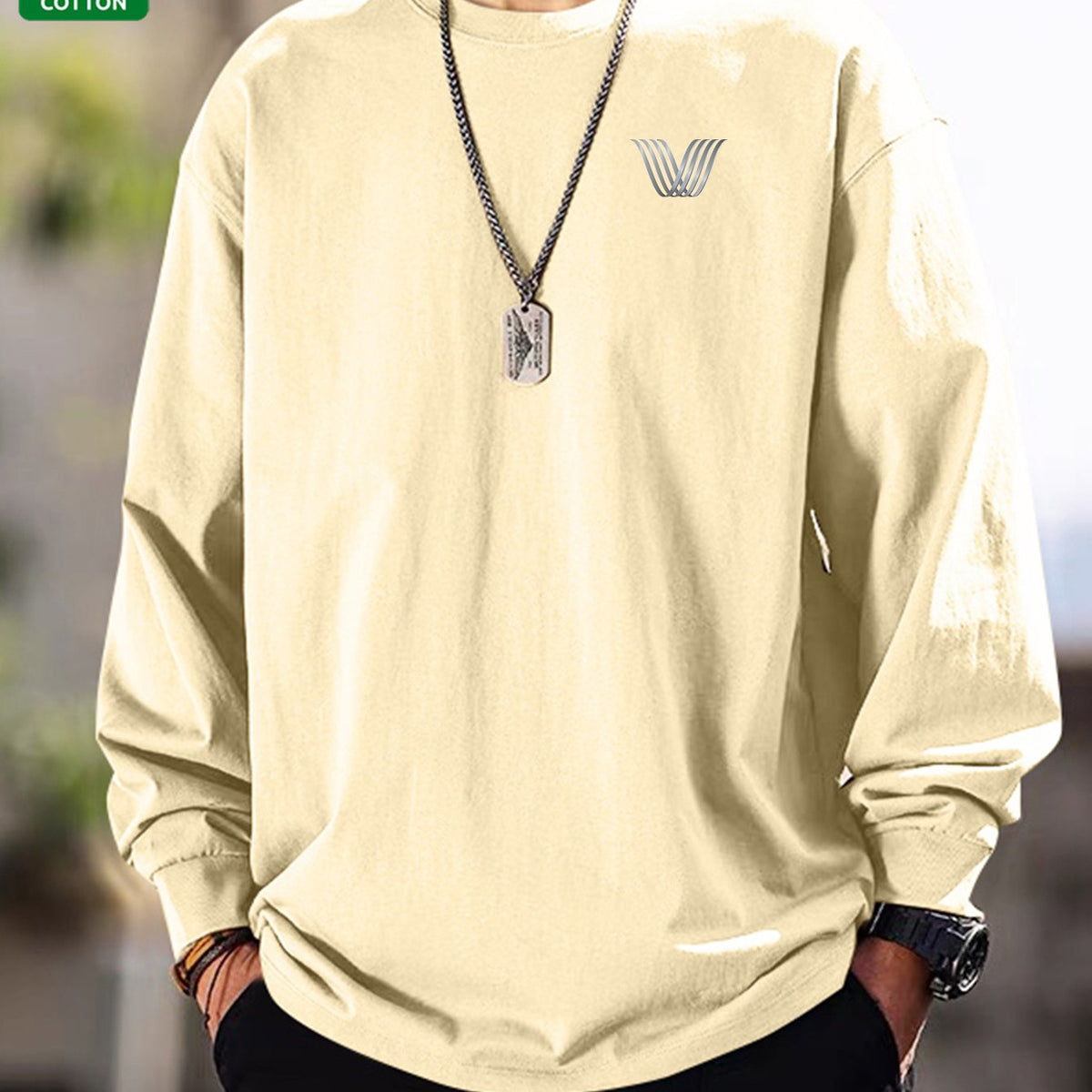 Herren Langarmshirt Rundhals mit Logo-Applikation