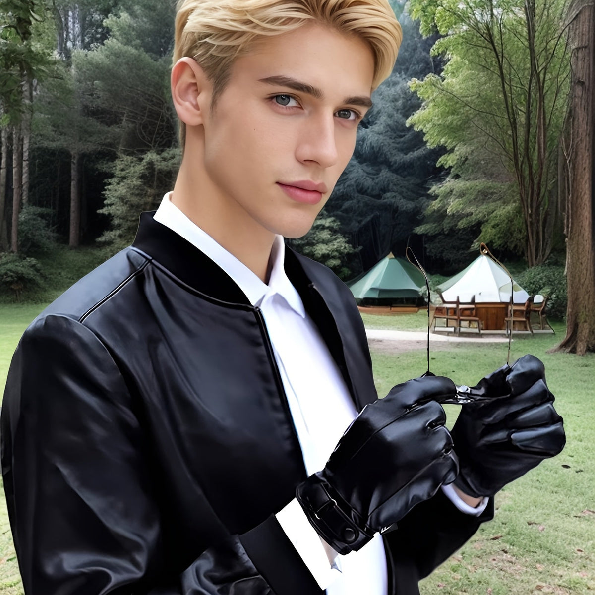 Unisex Handschuhe Schwarz mit Riemenverschluss