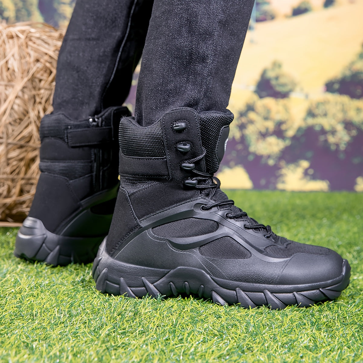 Taktische Stiefel Schwarz Hoch Robuste Outdoor-Schuhe Schnürverschluss