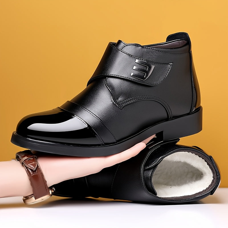 Herren Stiefelette Schwarz mit Glattleder-Effekt und Klettverschluss
