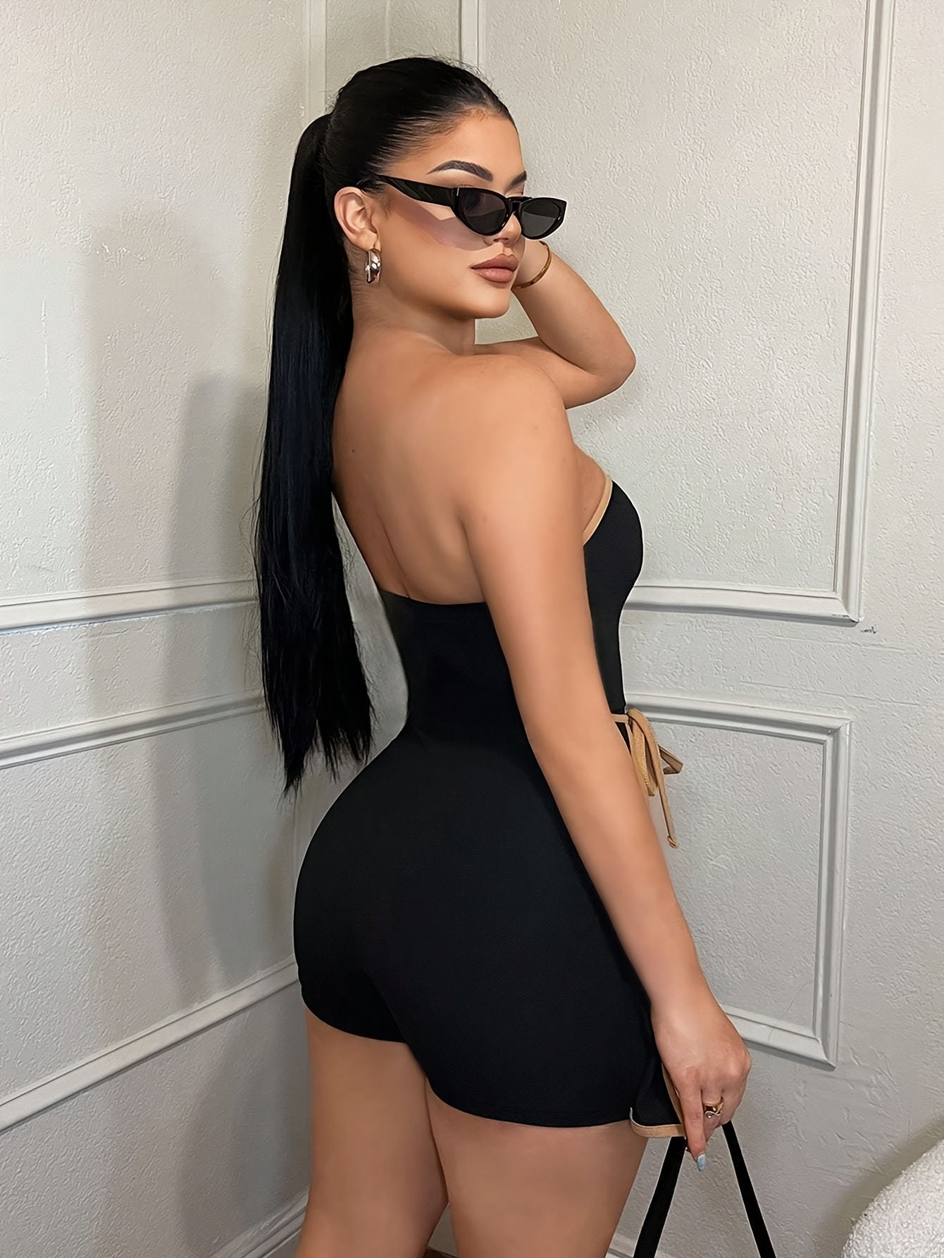 Damen Einteiler Bandeau Peplum Jumpsuit Elegant für Alltag und Ausgehen
