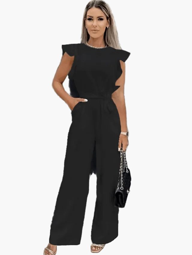 Damen Jumpsuit Elegant mit Gürtel und Volantärmeln – Modischer Einteiler für Büro & Freizeit