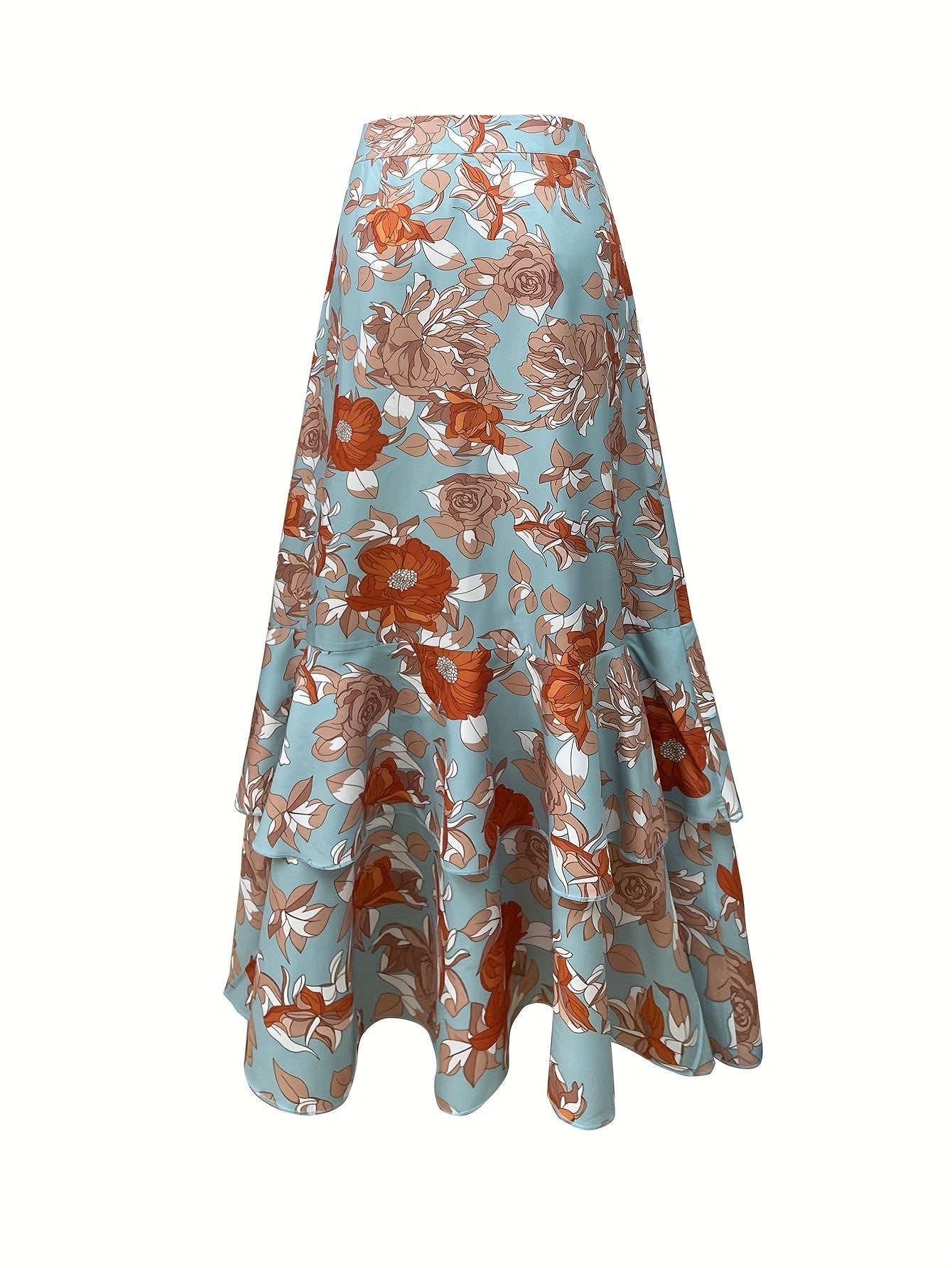 Damen Maxirock mit Blumenmuster und Volant-Details – Eleganter Wickelrock für festliche Anlässe