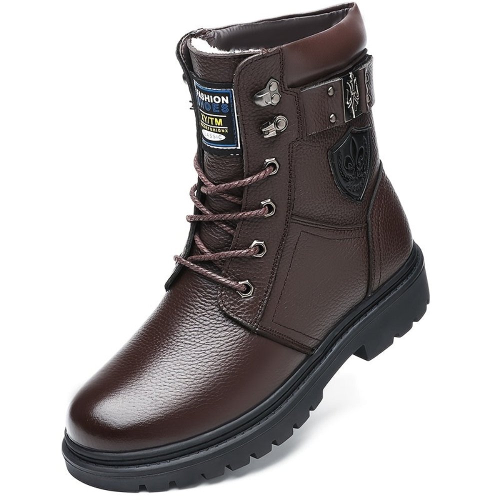 Herren Stiefeletten Schnürstiefel mit Profilsohle – Winterstiefel Schwarz / Braun